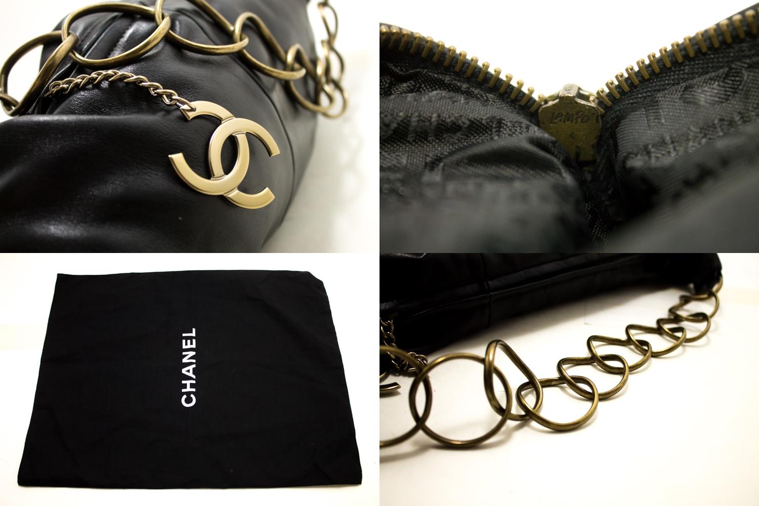 Chanel Half Moon Lambskin Chain Black Leather Zipper Shoulder Bag  1