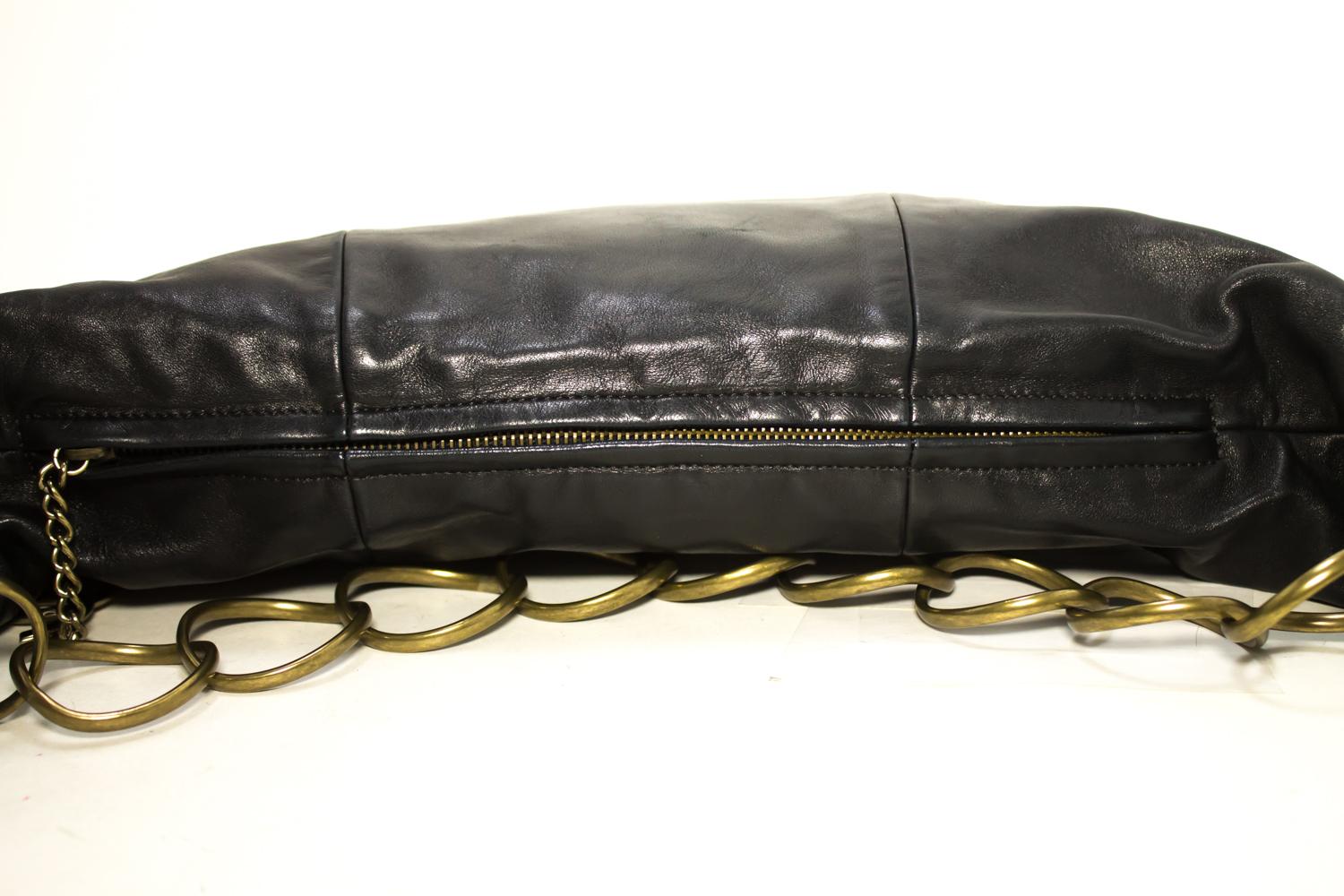Chanel Half Moon Lambskin Chain Black Leather Zipper Shoulder Bag  2