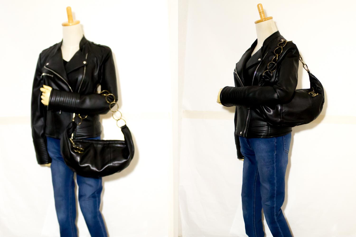Chanel Half Moon Lambskin Chain Black Leather Zipper Shoulder Bag  4
