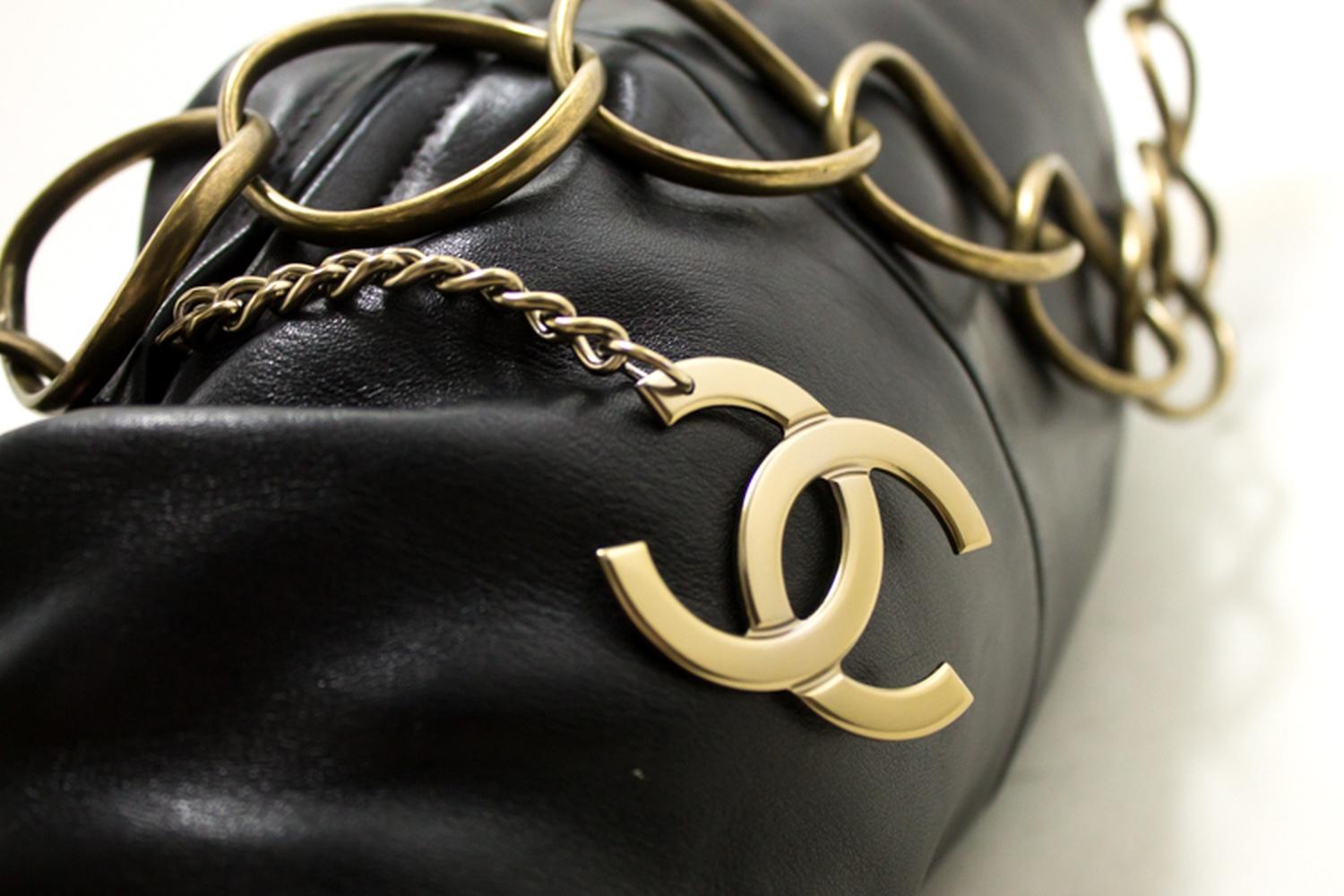 Chanel Half Moon Lambskin Chain Black Leather Zipper Shoulder Bag  7