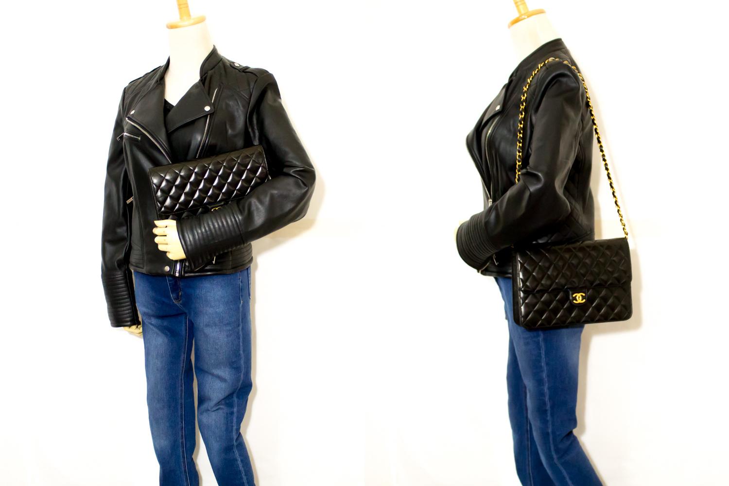 Chanel Chain Black Quilted Flap Lambskin Shoulder Bag Clutch 7