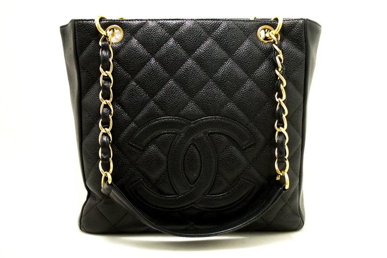 CHANEL Caviar PST Chain Shoulder Bag Shopping Tote Black Quilted at 1stDibs