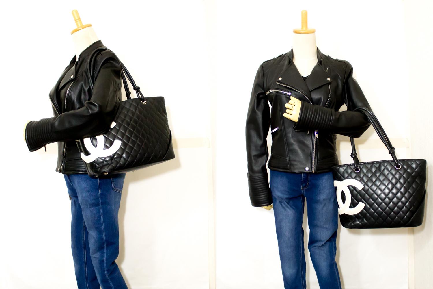 Chanel Cambon Black White Quilted Calfskin Large Shoulder Bag Tote 7