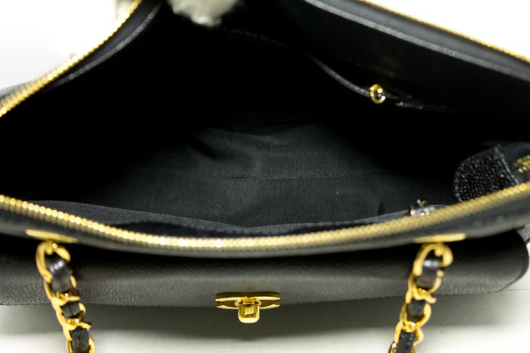 Chanel Caviar Large Chain Black Leather Gold Hardware Shoulder Bag at ...