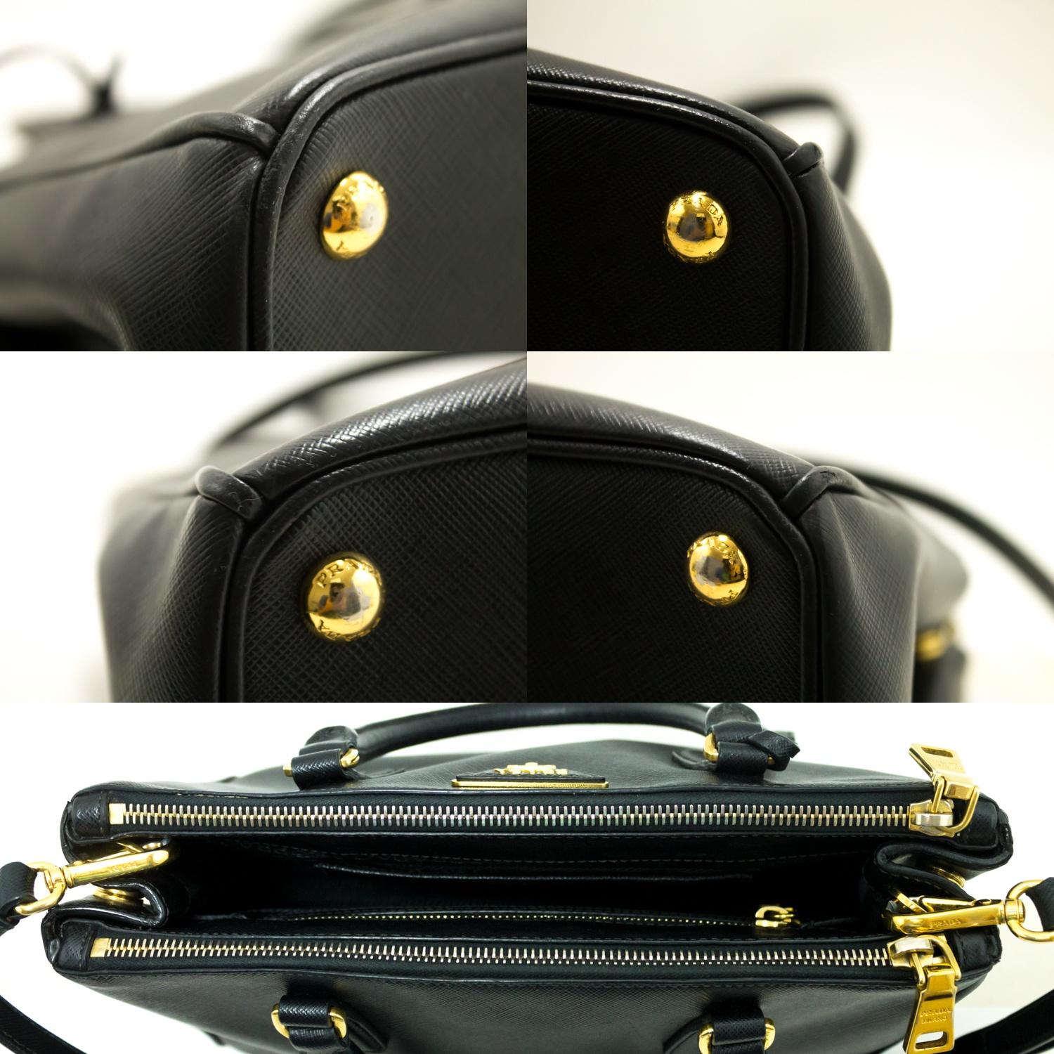 Prada Saffiano Lux Black Leather Gold 2 Way Handbag Shoulder Bag  In Excellent Condition In Takamatsu-shi, JP