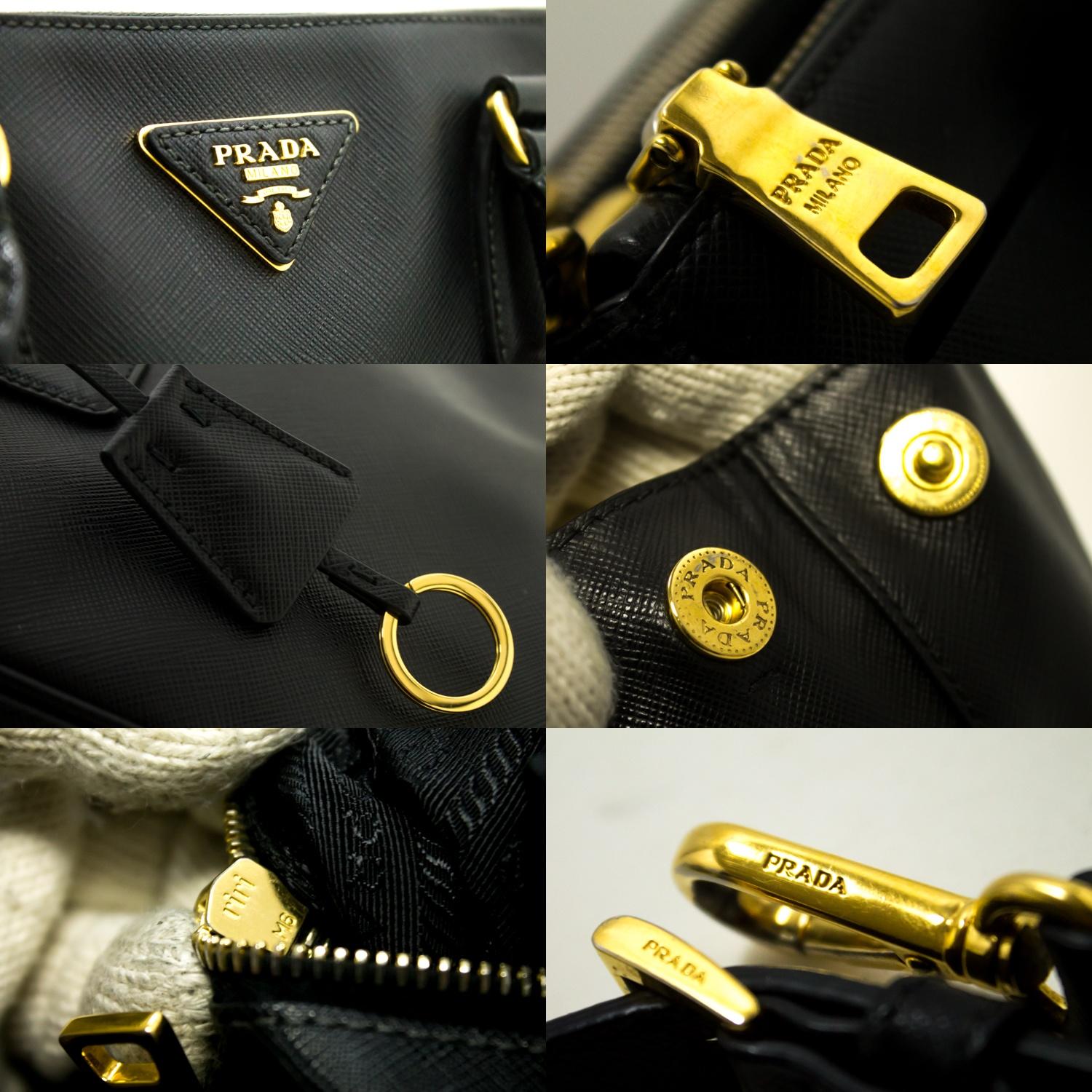 Women's Prada Saffiano Lux Black Leather Gold 2 Way Handbag Shoulder Bag 