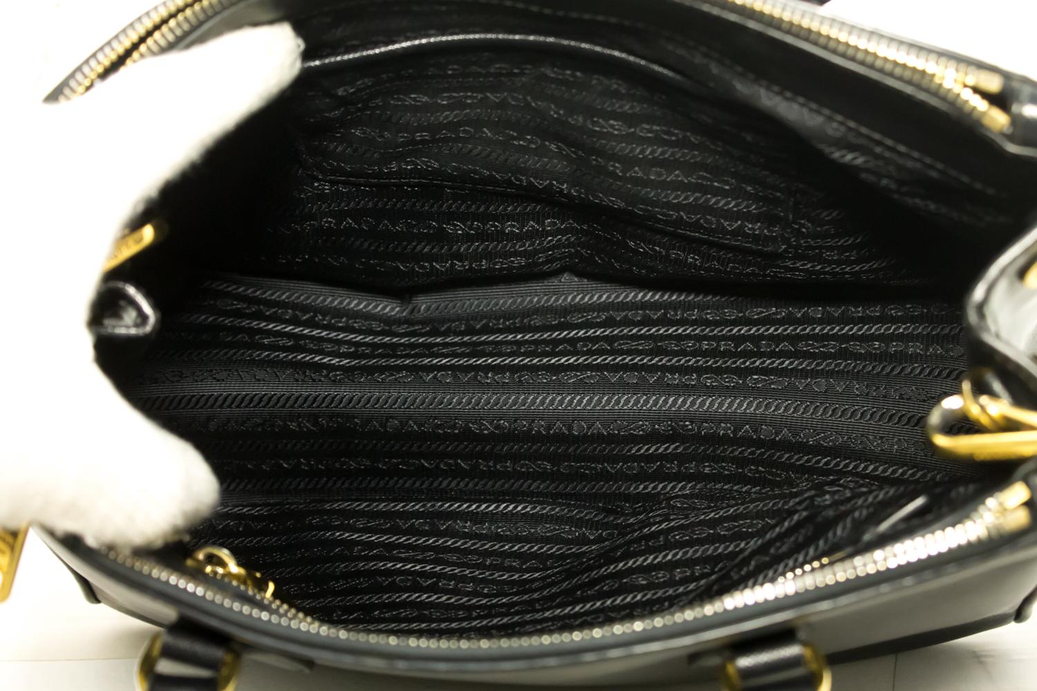 Prada Saffiano Lux Black Leather Gold 2 Way Handbag Shoulder Bag  3