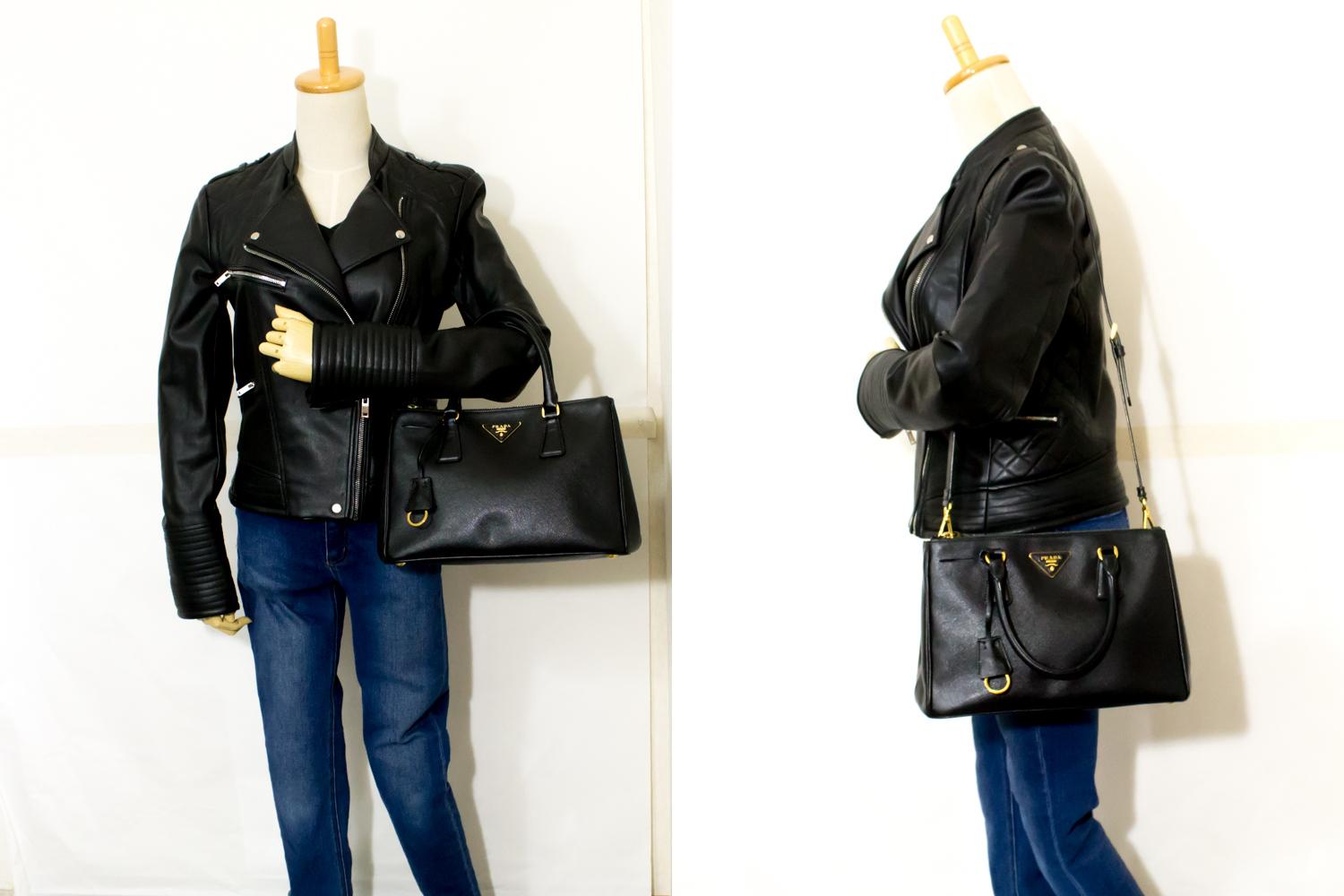 Prada Saffiano Lux Black Leather Gold 2 Way Handbag Shoulder Bag  4