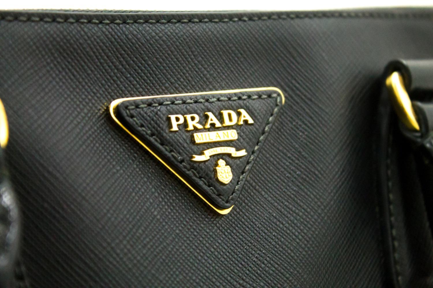Prada Saffiano Lux Black Leather Gold 2 Way Handbag Shoulder Bag  5