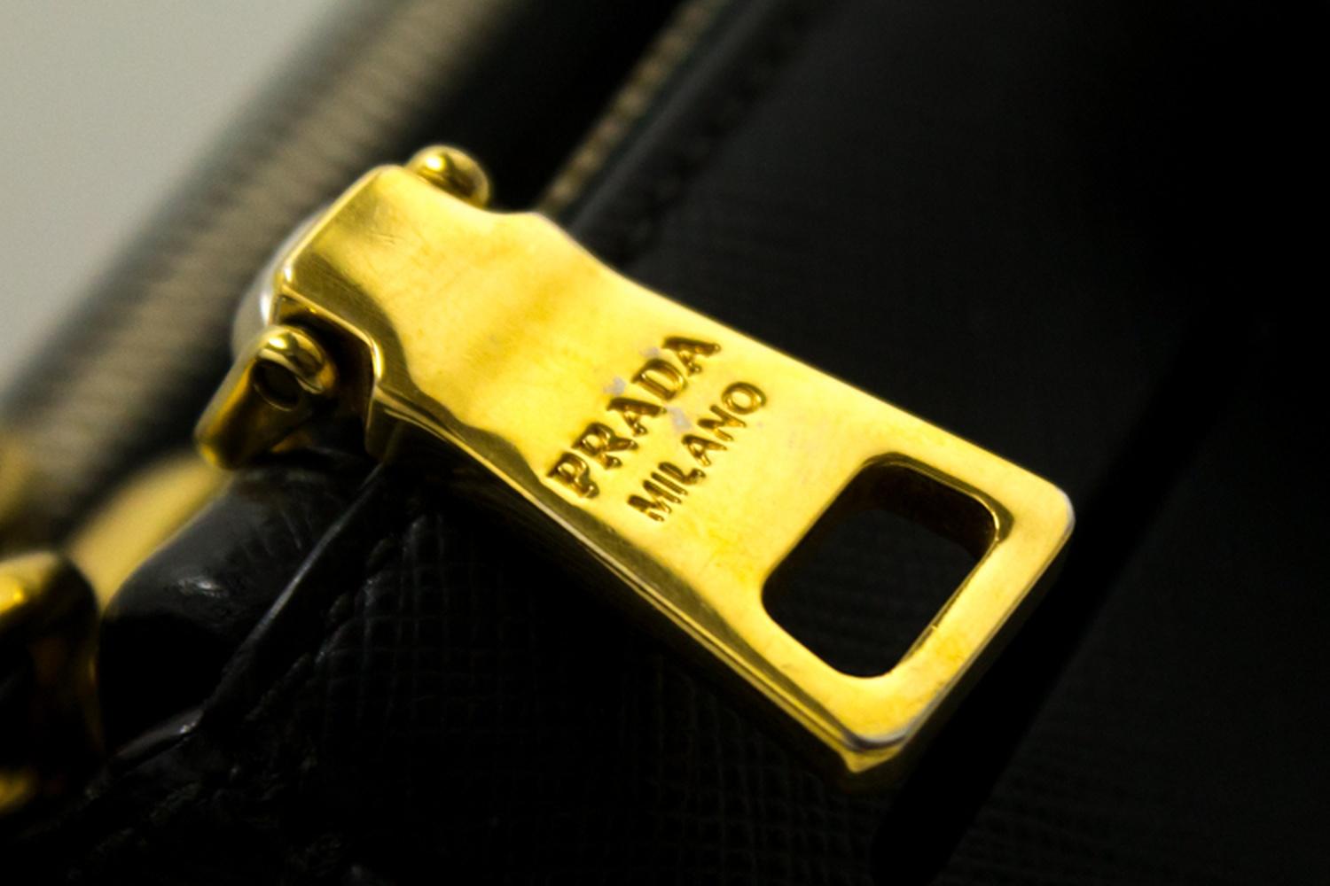 Prada Saffiano Lux Black Leather Gold 2 Way Handbag Shoulder Bag  6
