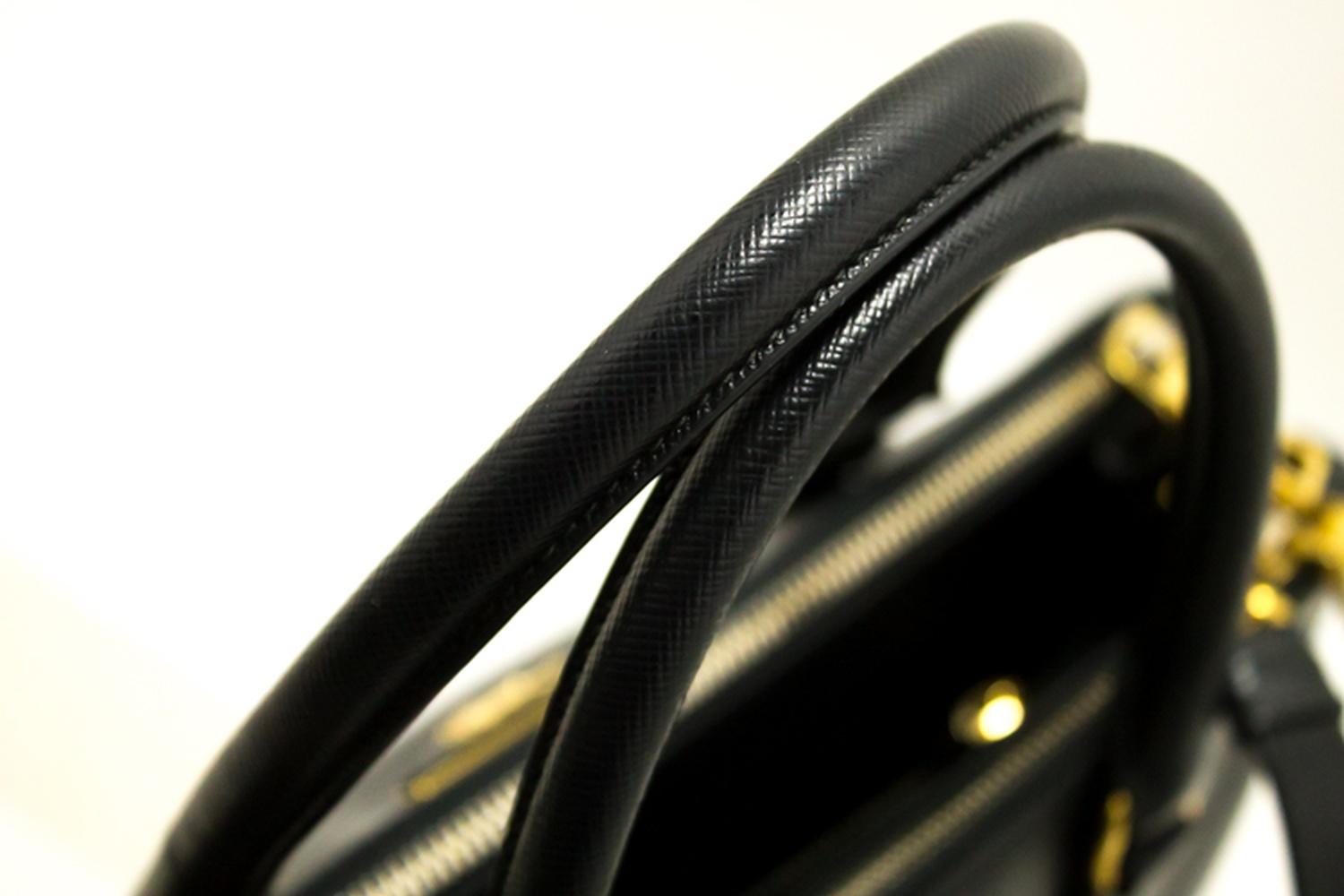 Prada Saffiano Lux Black Leather Gold 2 Way Handbag Shoulder Bag  7