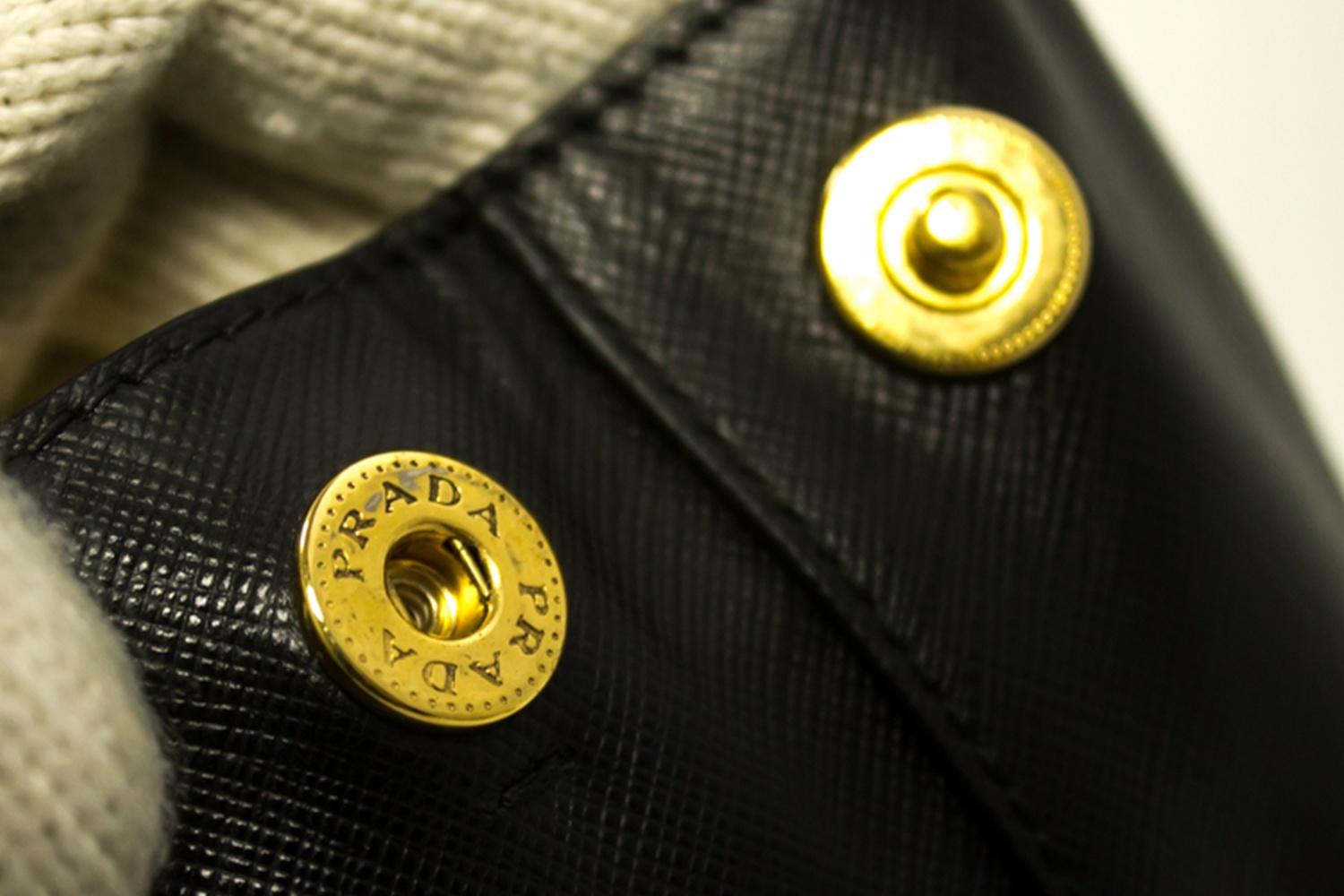 Prada Saffiano Lux Black Leather Gold 2 Way Handbag Shoulder Bag  8