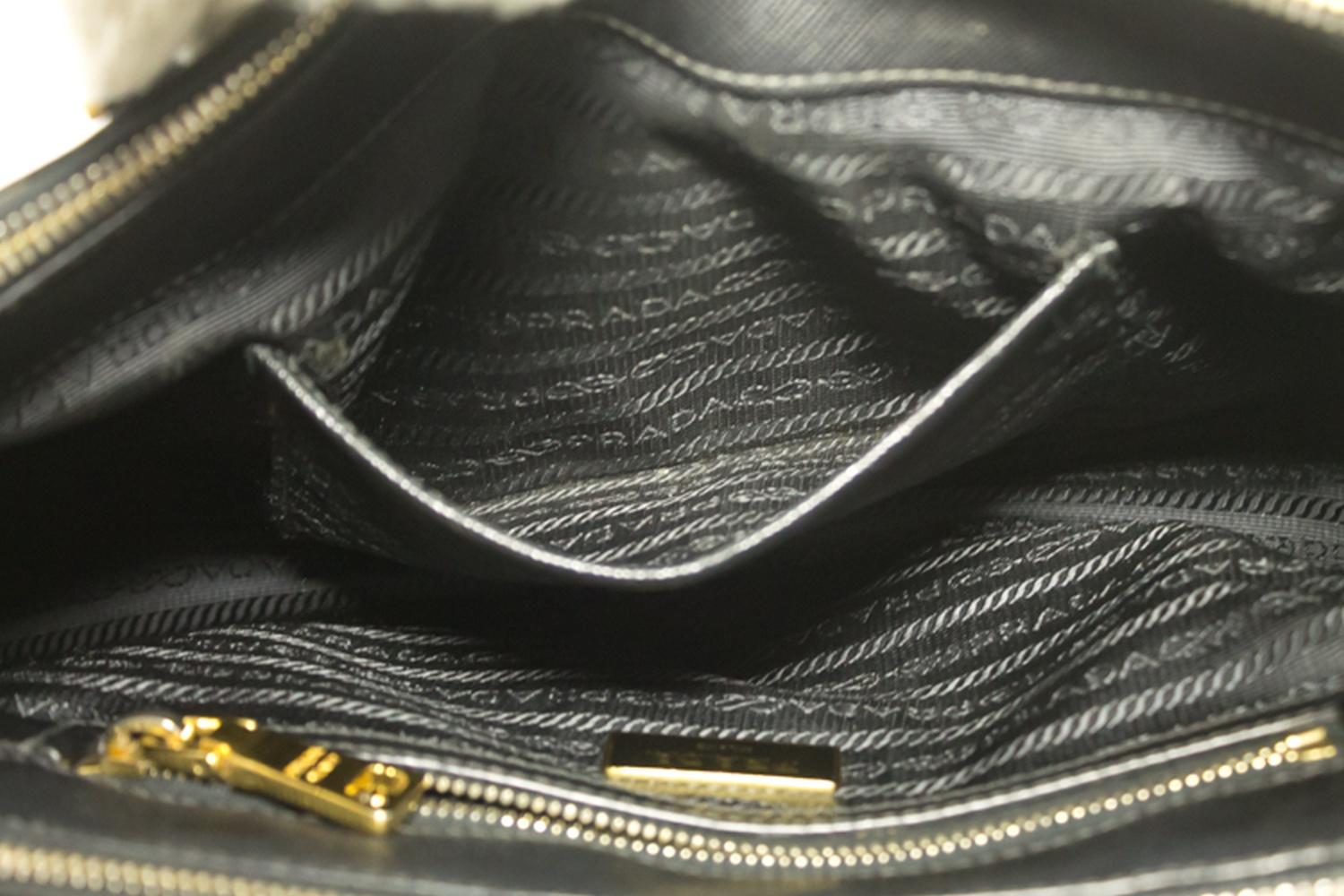 Prada Saffiano Lux Black Leather Gold 2 Way Handbag Shoulder Bag  10