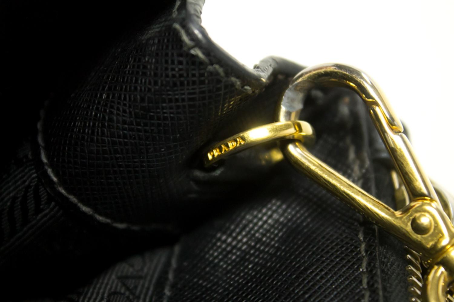 Prada Saffiano Lux Black Leather Gold 2 Way Handbag Shoulder Bag  11