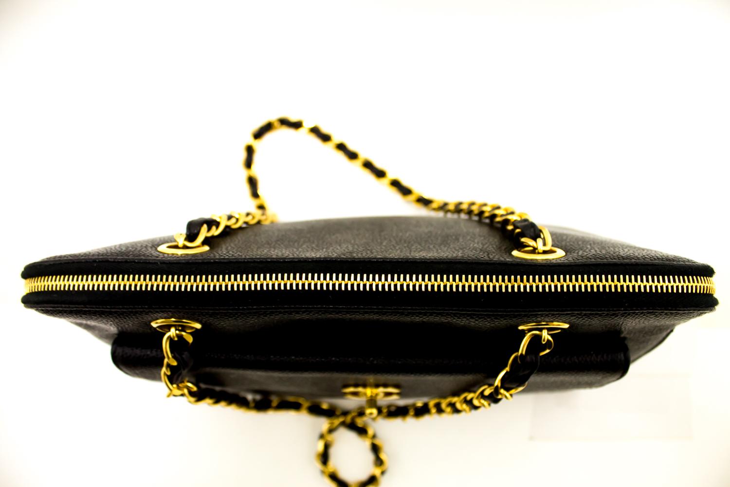 Women's Chanel Caviar Large Chain Shoulder Bag Leather Black Gold Hardware