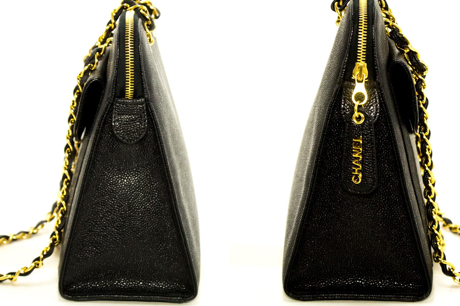 Chanel Caviar Large Chain Shoulder Bag Leather Black Gold Hardware 1