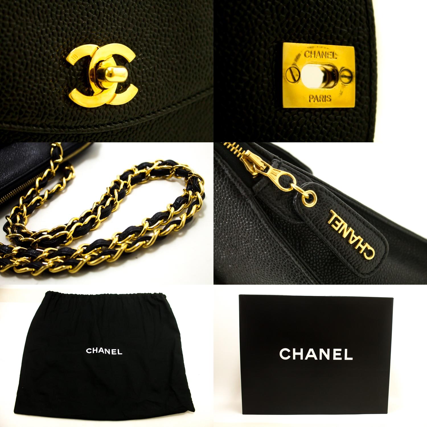 Chanel Caviar Large Chain Shoulder Bag Leather Black Gold Hardware 3