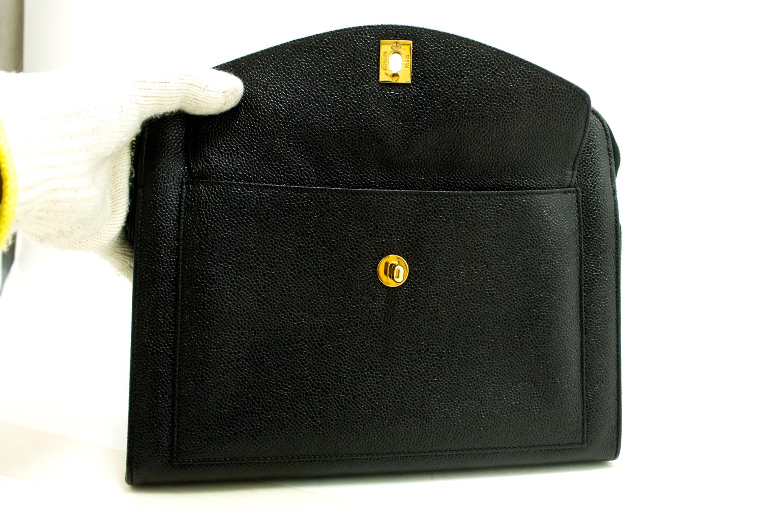 Chanel Caviar Large Chain Shoulder Bag Leather Black Gold Hardware 5