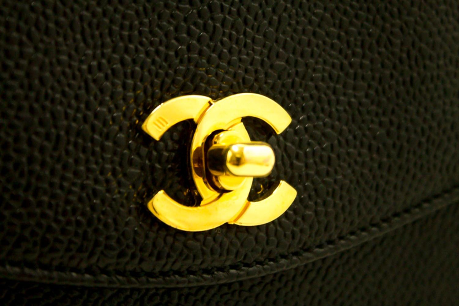 Chanel Caviar Large Chain Shoulder Bag Leather Black Gold Hardware 9