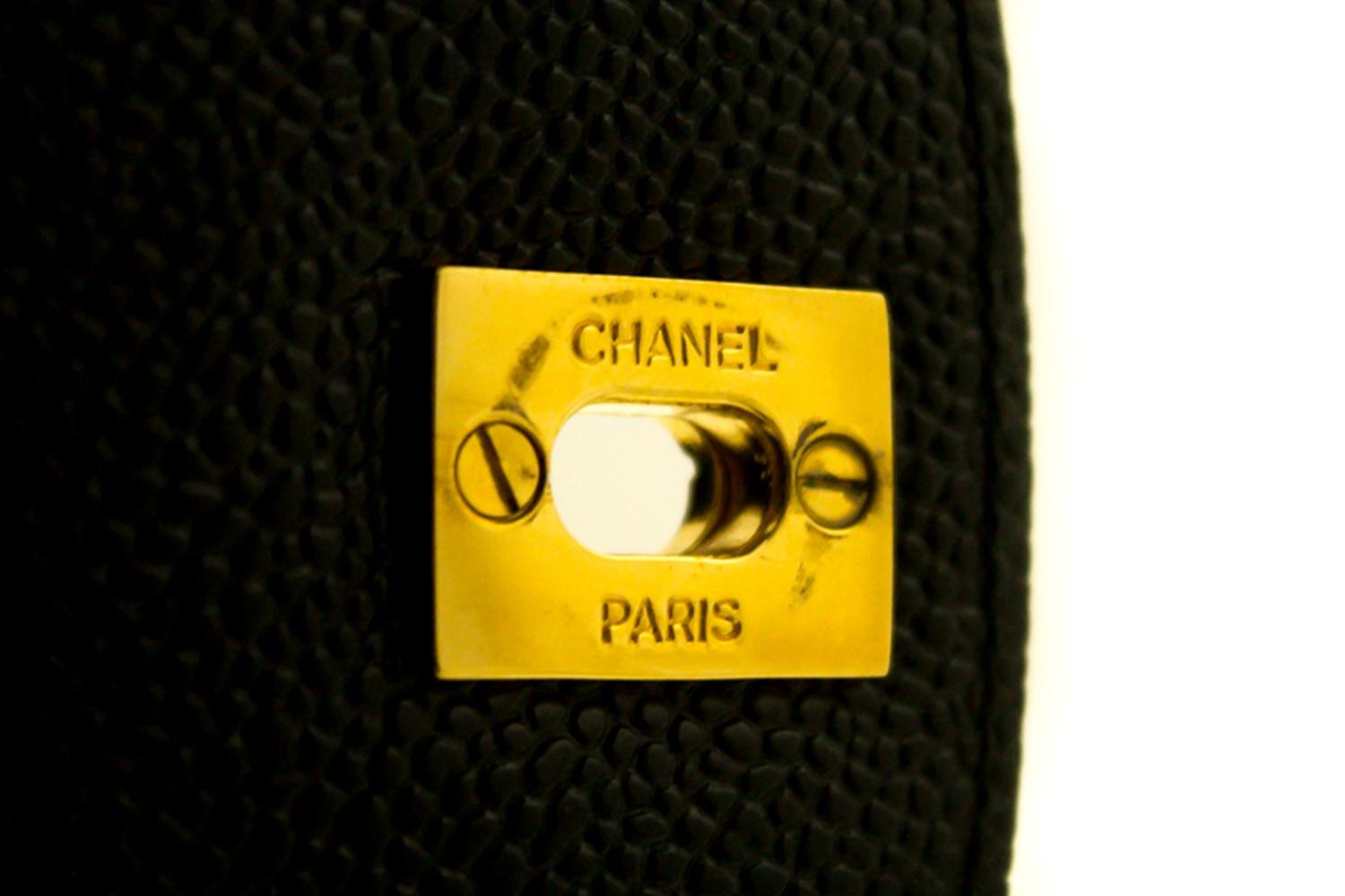 Chanel Caviar Large Chain Shoulder Bag Leather Black Gold Hardware 10