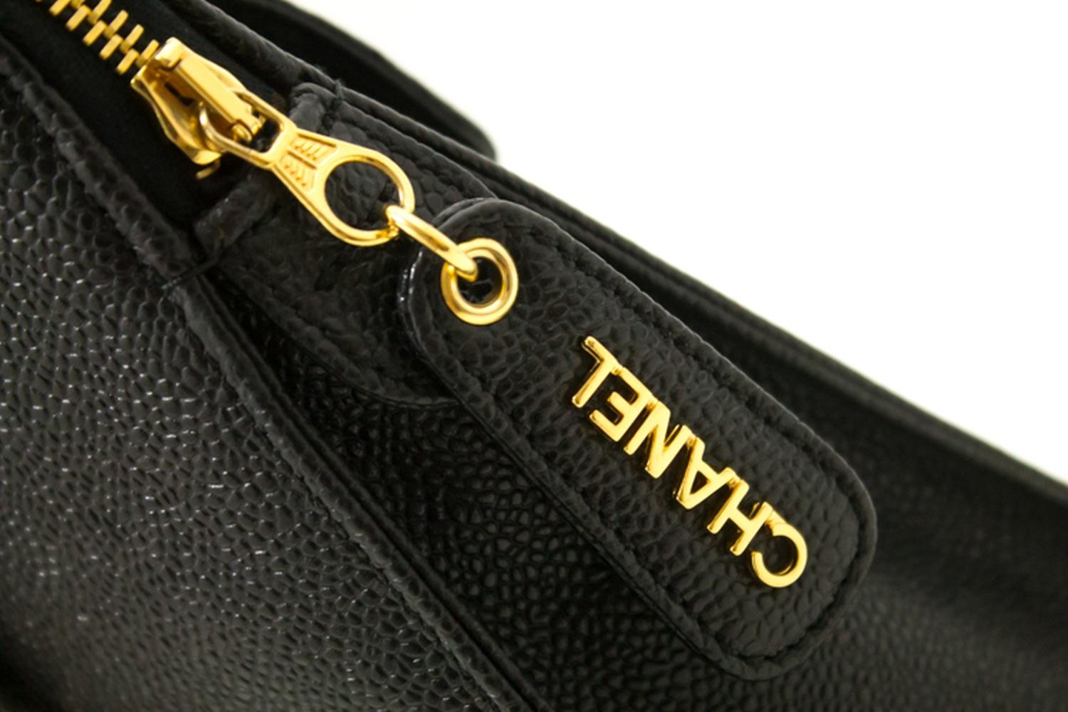 Chanel Caviar Large Chain Shoulder Bag Leather Black Gold Hardware 12