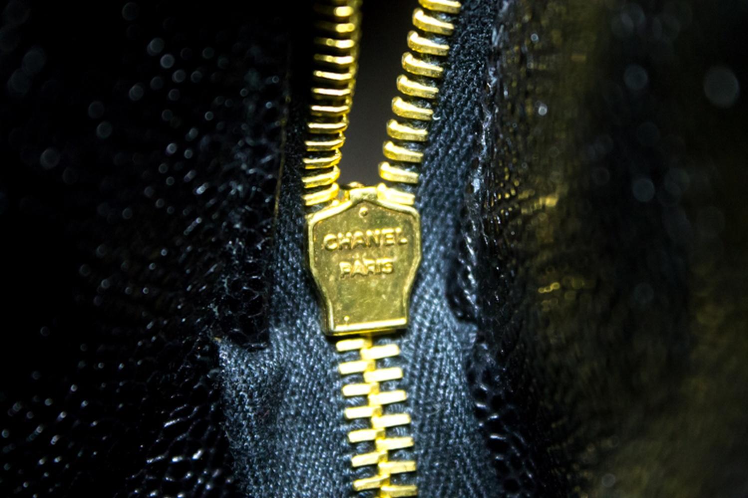 Chanel Caviar Large Chain Shoulder Bag Leather Black Gold Hardware 13