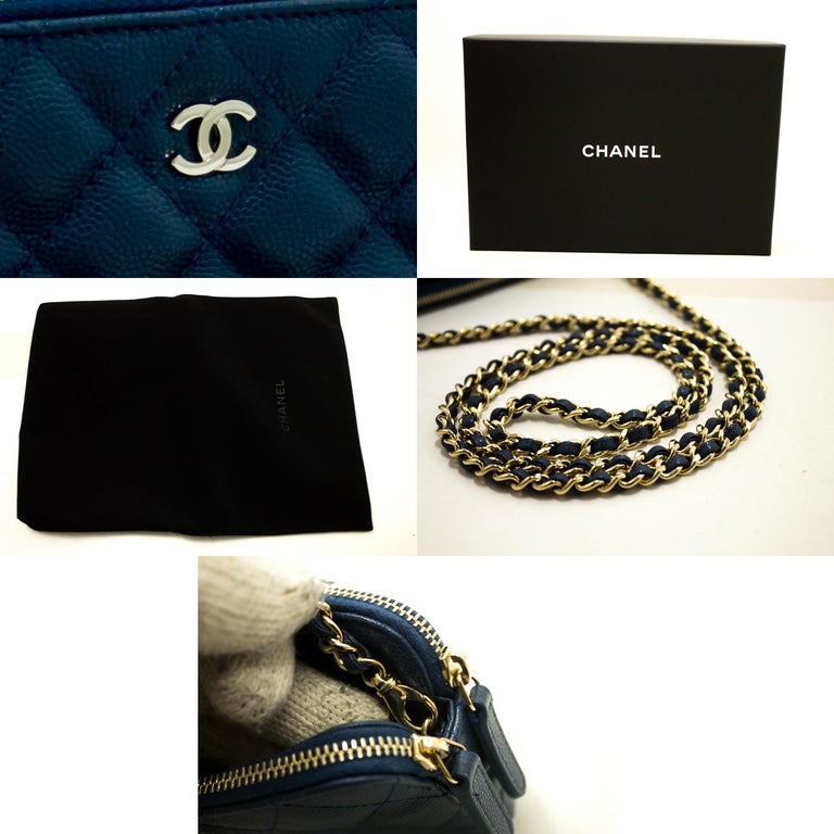 CHANEL CAVIAR CC Quilted Filigree Double Zip Clutch Wallet On