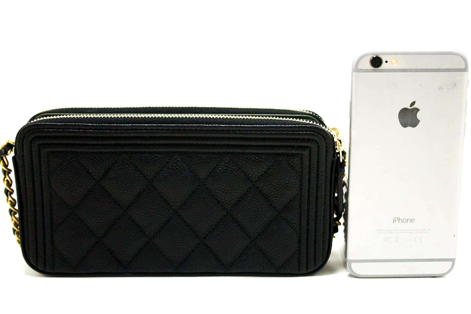 MINT! CHANEL Boy Black Caviar WOC Wallet On Chain Zip Shoulder Bag In Excellent Condition In Takamatsu-shi, JP