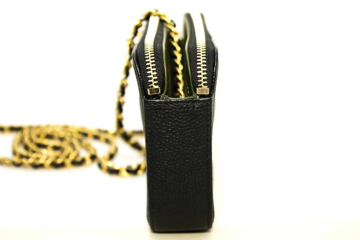Women's MINT! CHANEL Boy Black Caviar WOC Wallet On Chain Zip Shoulder Bag