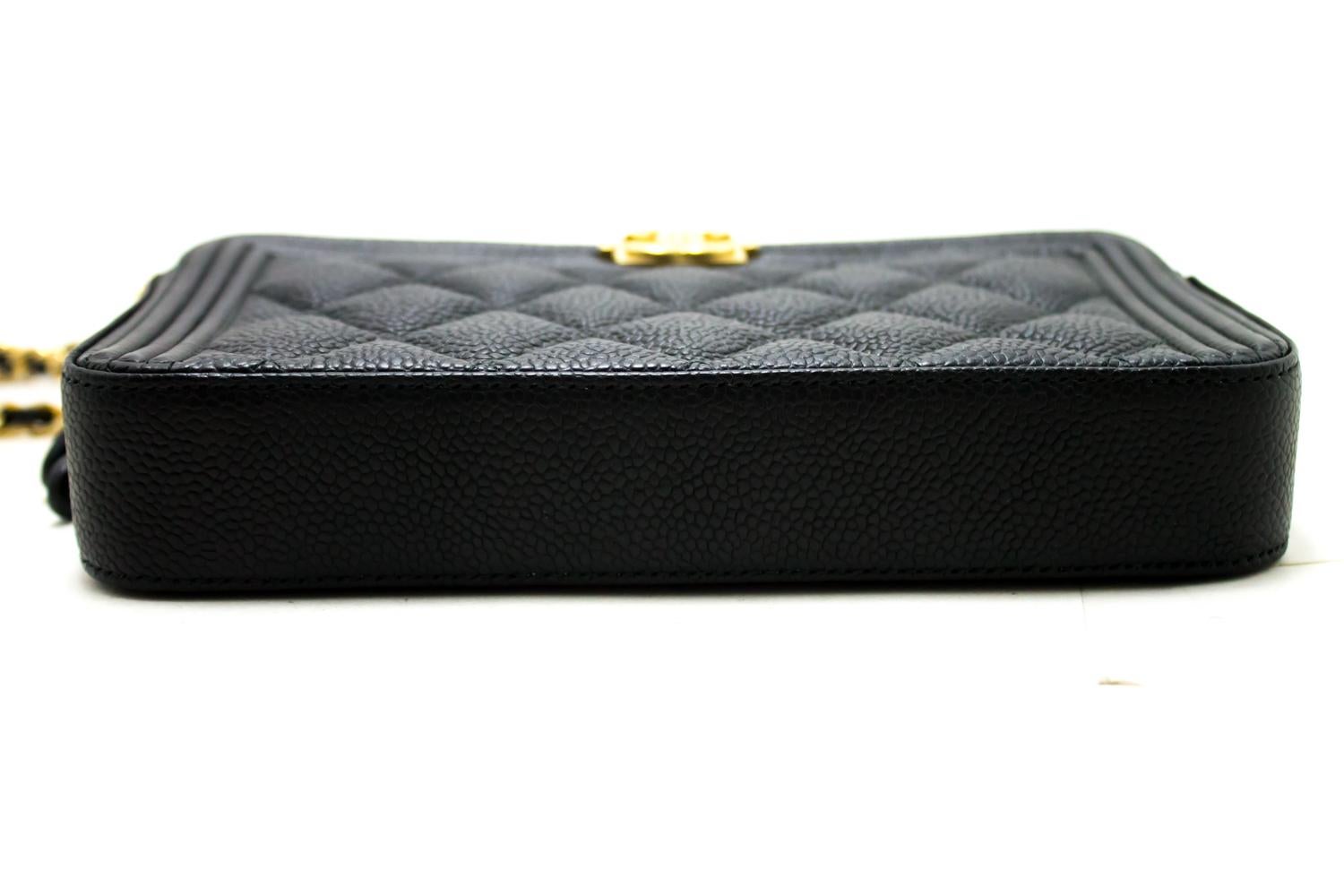 MINT! CHANEL Boy Black Caviar WOC Wallet On Chain Zip Shoulder Bag 2