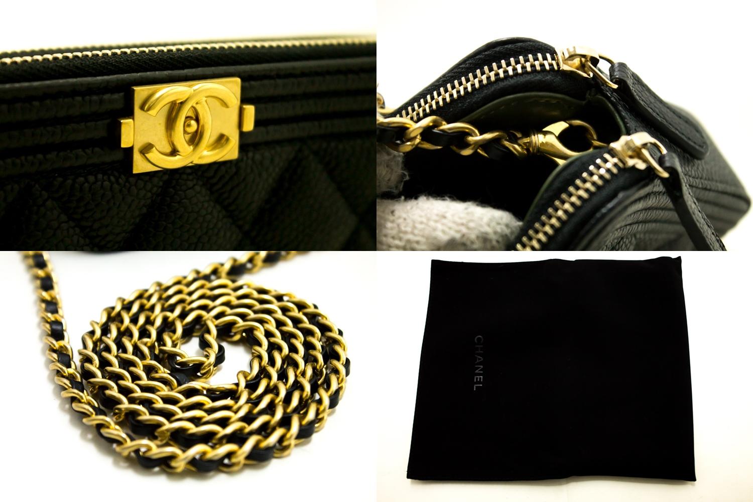 MINT! CHANEL Boy Black Caviar WOC Wallet On Chain Zip Shoulder Bag 4