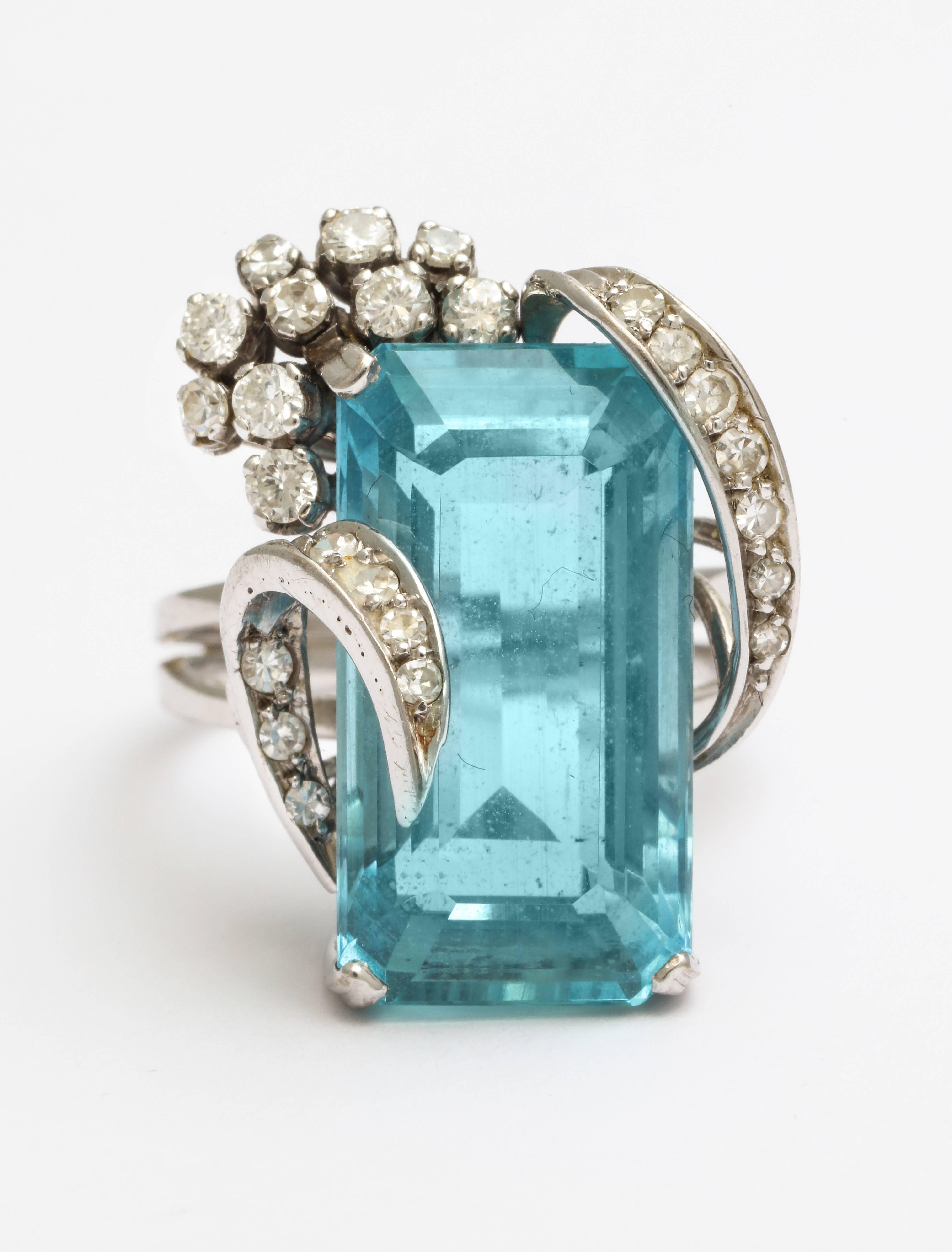 H. Stern Emerald Cut Aquamarine with Diamonds on a Platinum Ring at ...