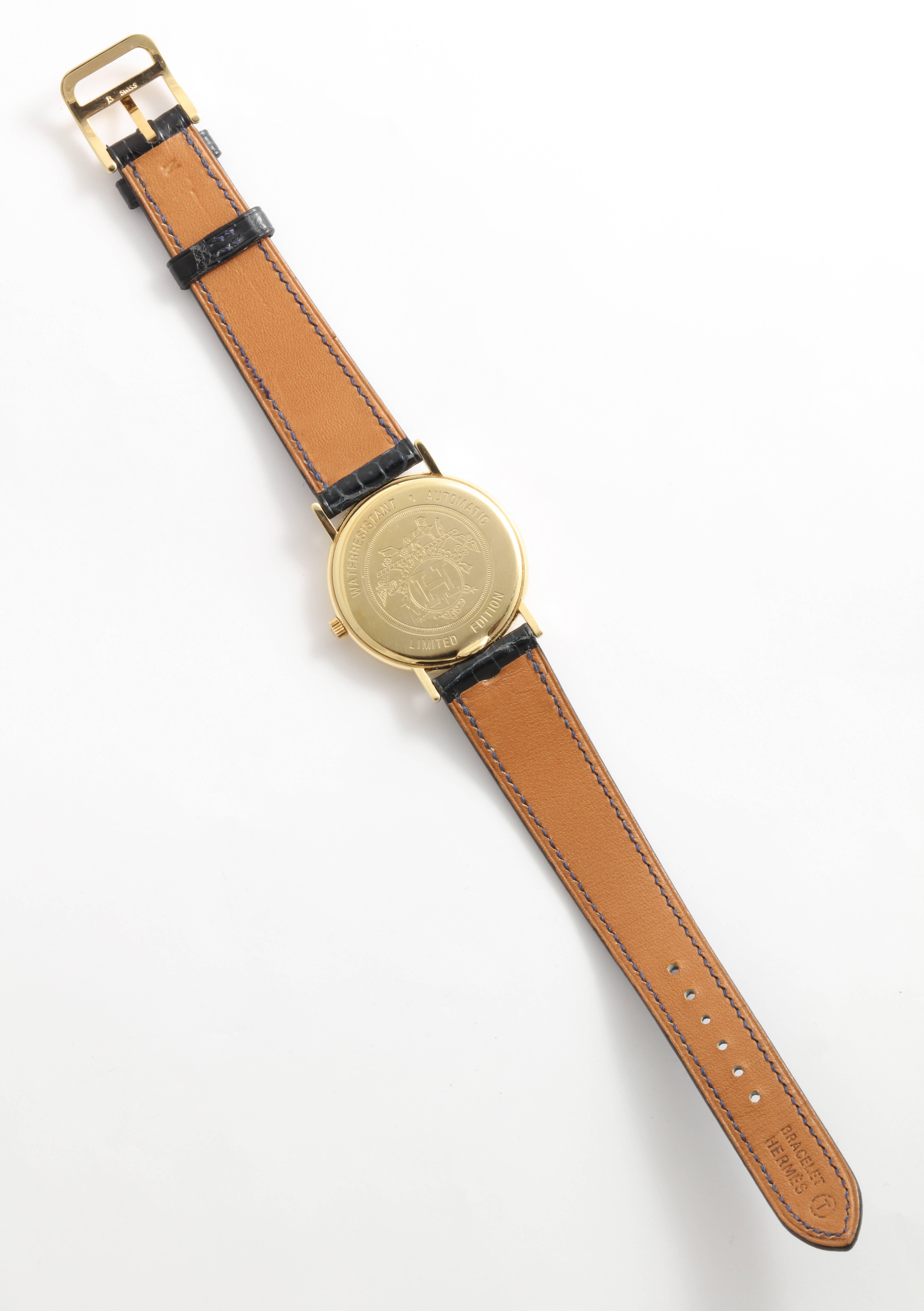 Modern Hermes Limited EditionGold and Diamond Watch For Sale