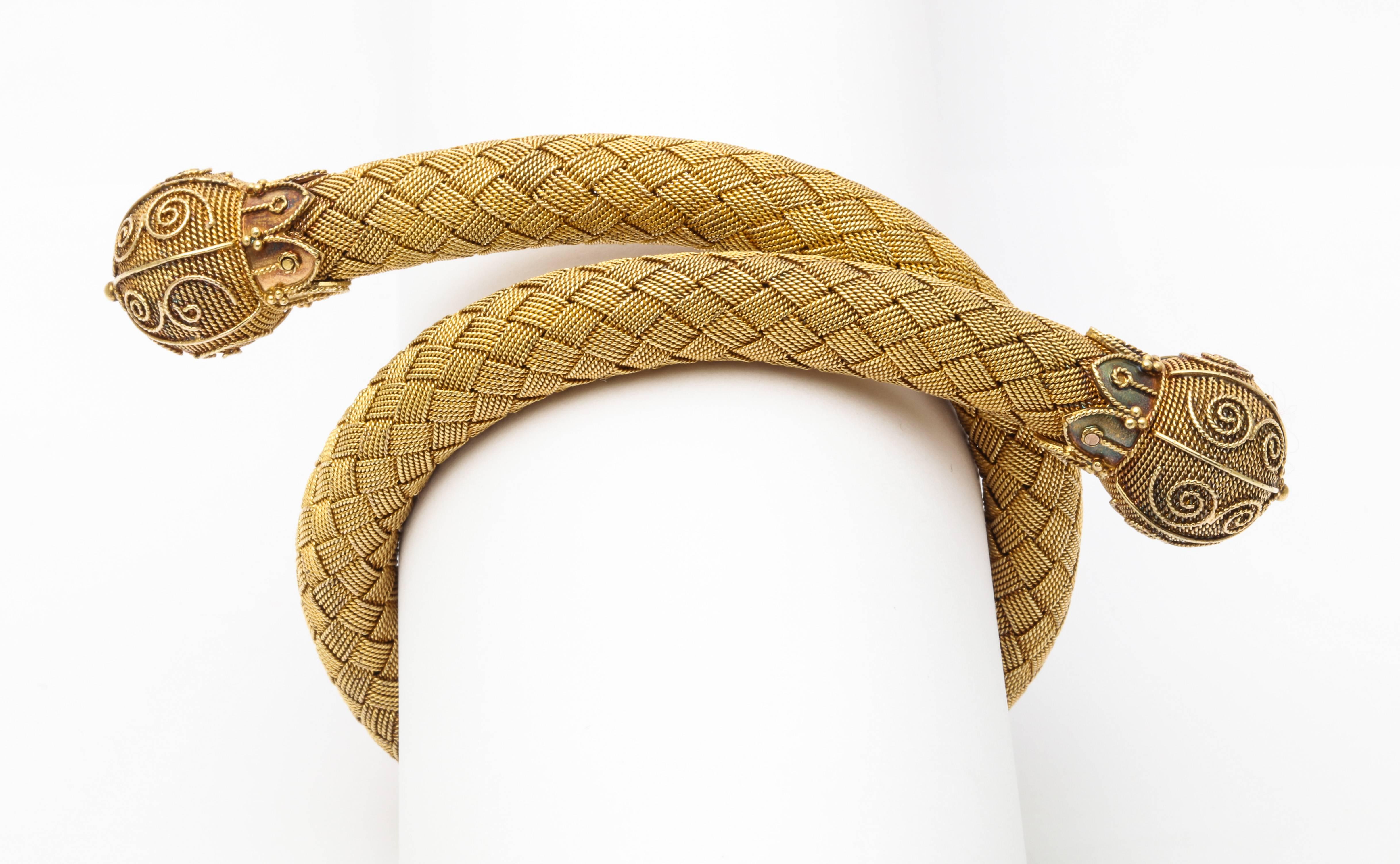 Women's or Men's Antique 18kt Gold Mesh Woven Snake Bracelet