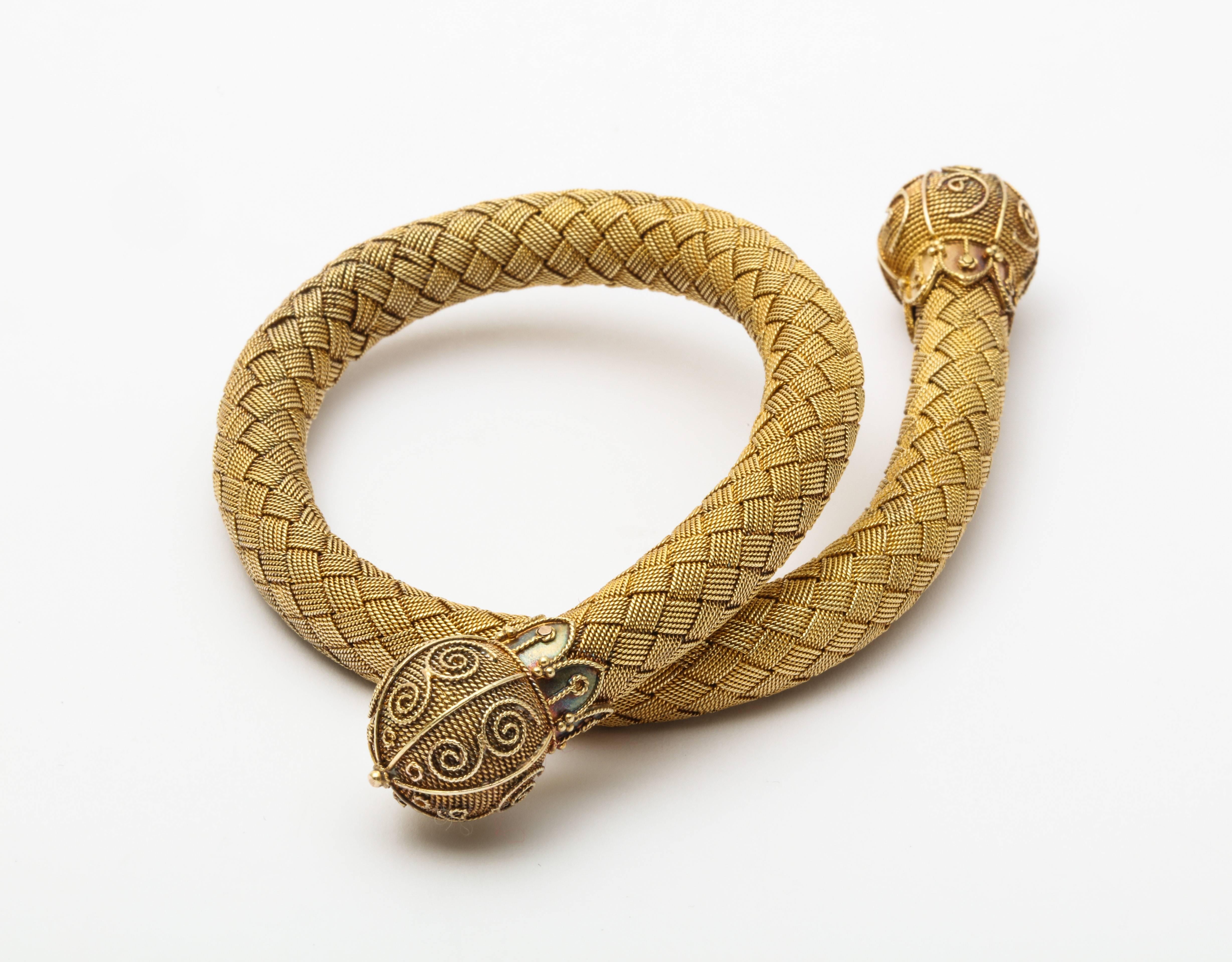 Antique 18kt Gold Mesh Woven Snake Bracelet 1
