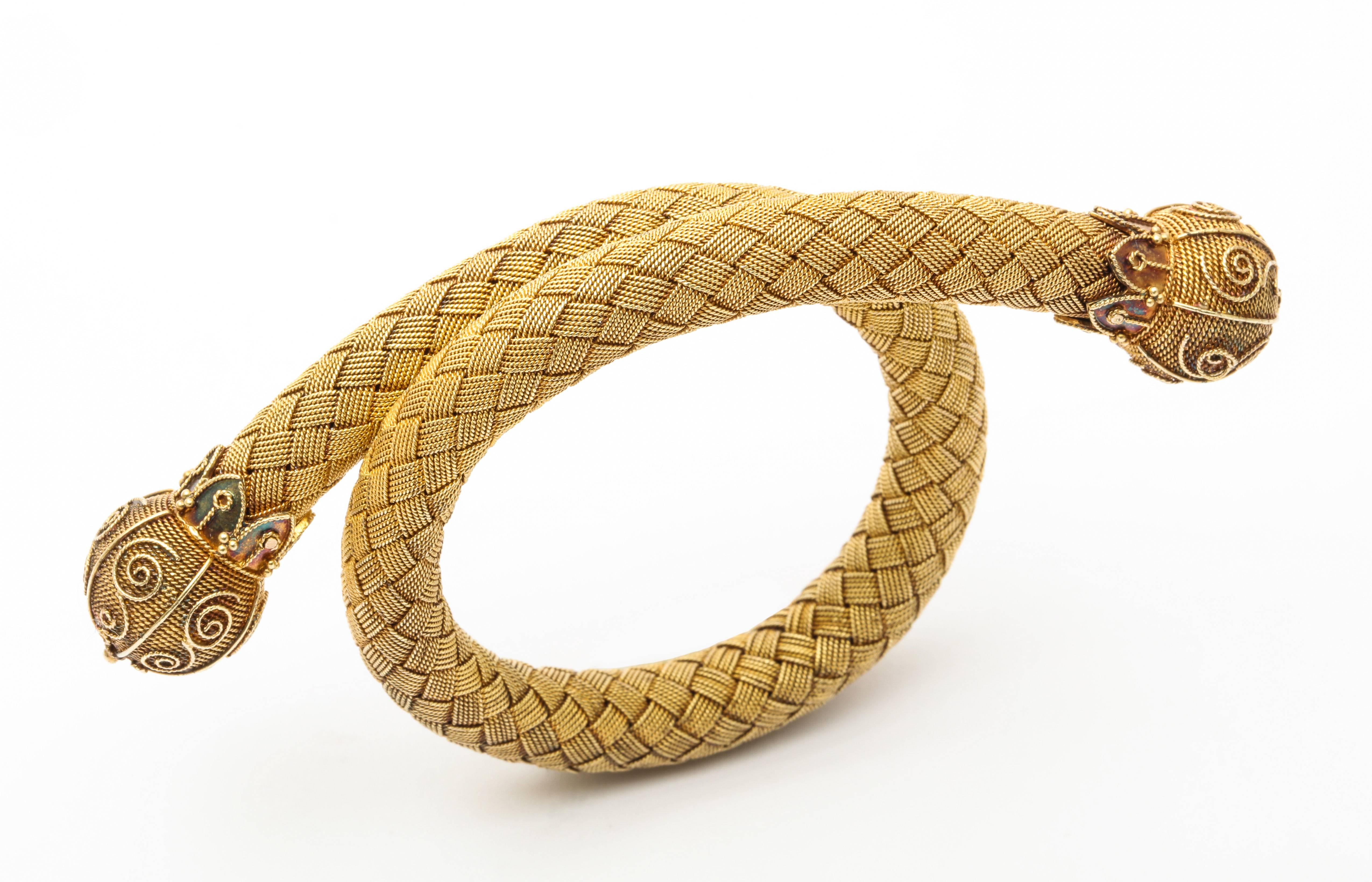 Antique 18kt Gold Mesh Woven Snake Bracelet 6