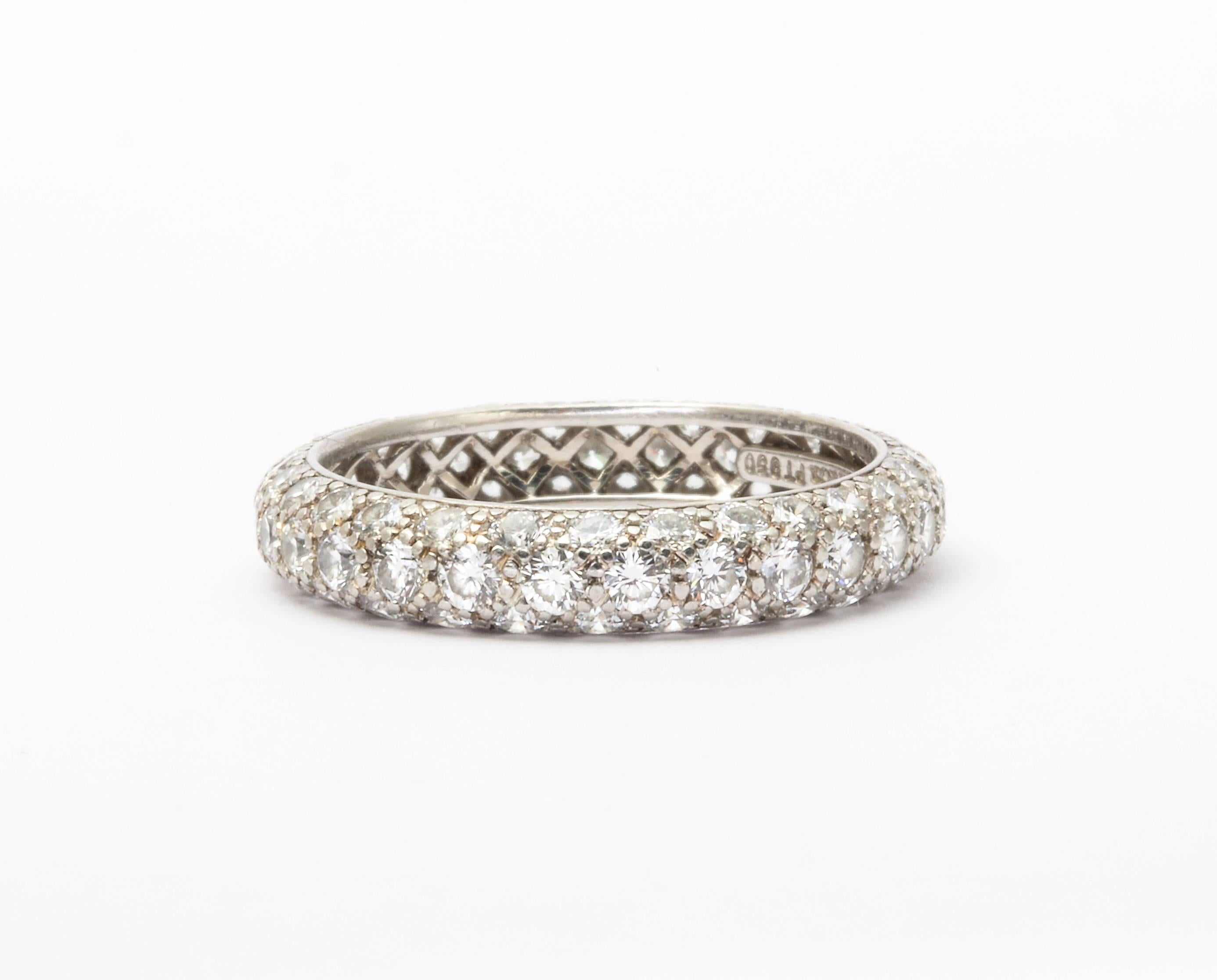 A classic pave diamond Tiffany band set in platinum. Can be worn on its own or  stacked. A rare find. Size 5.5