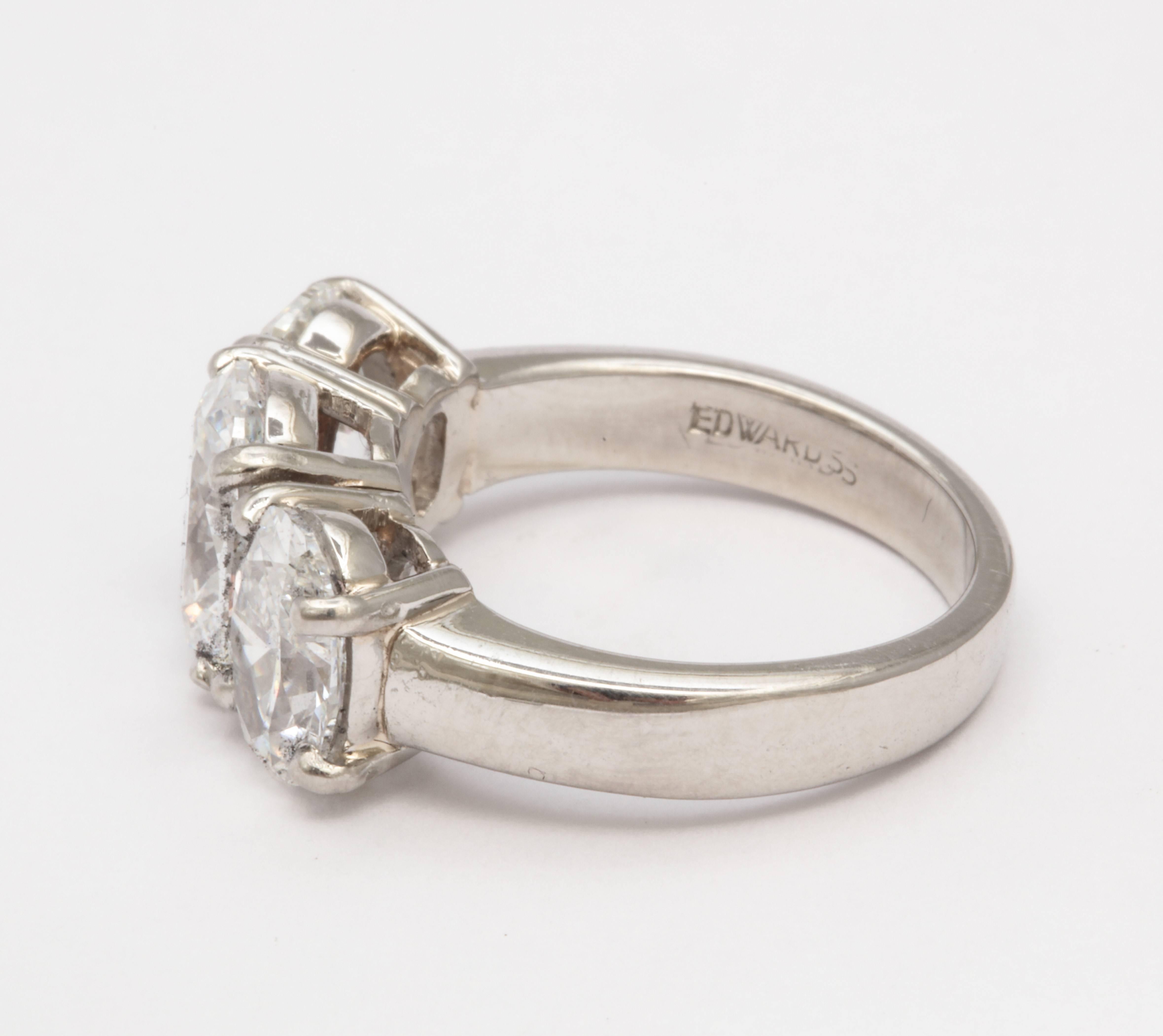  Classic Vintage Three Stone Platinum Diamond Ring  1