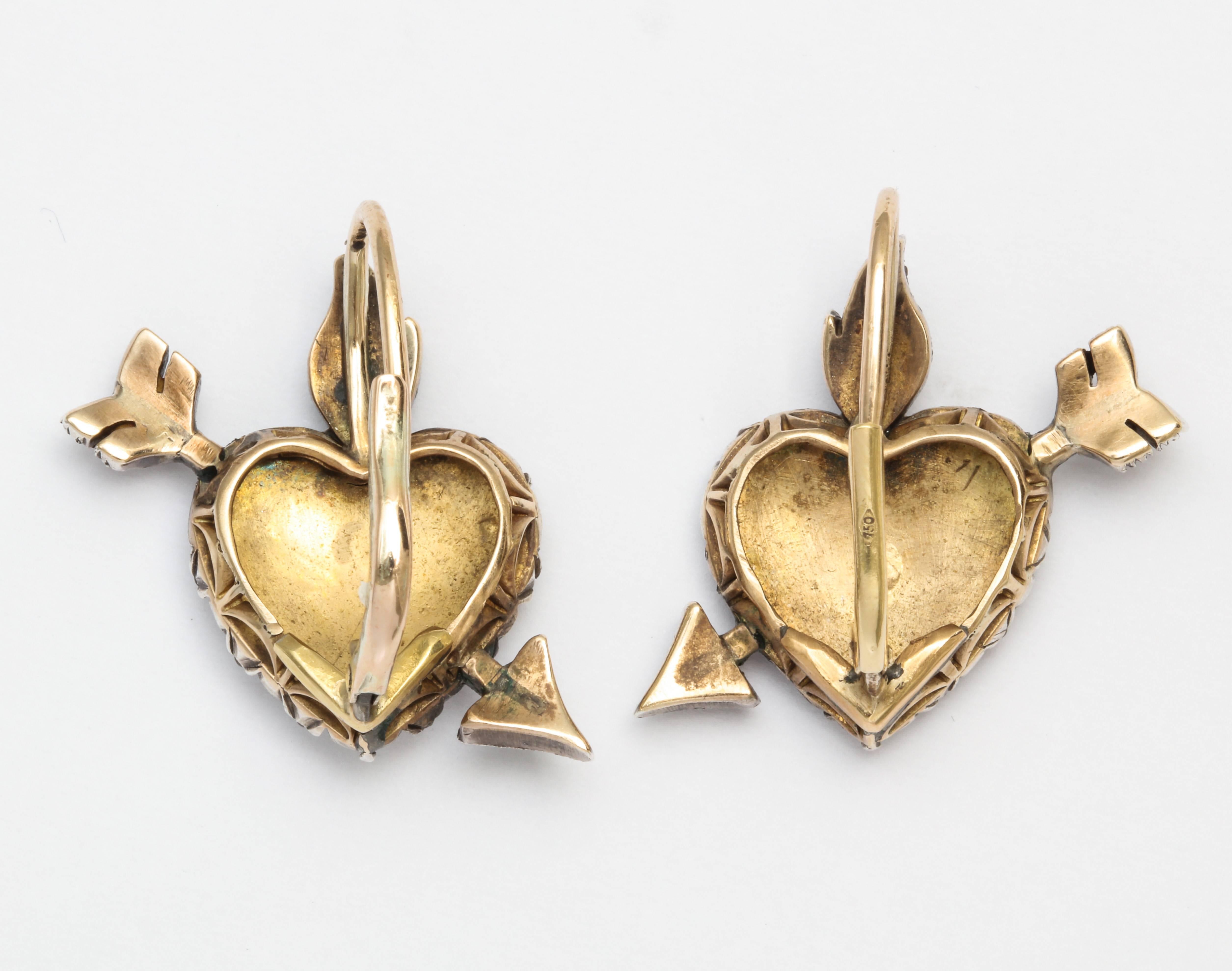 Georgian Rose Diamond Heart Form  Earrings 1
