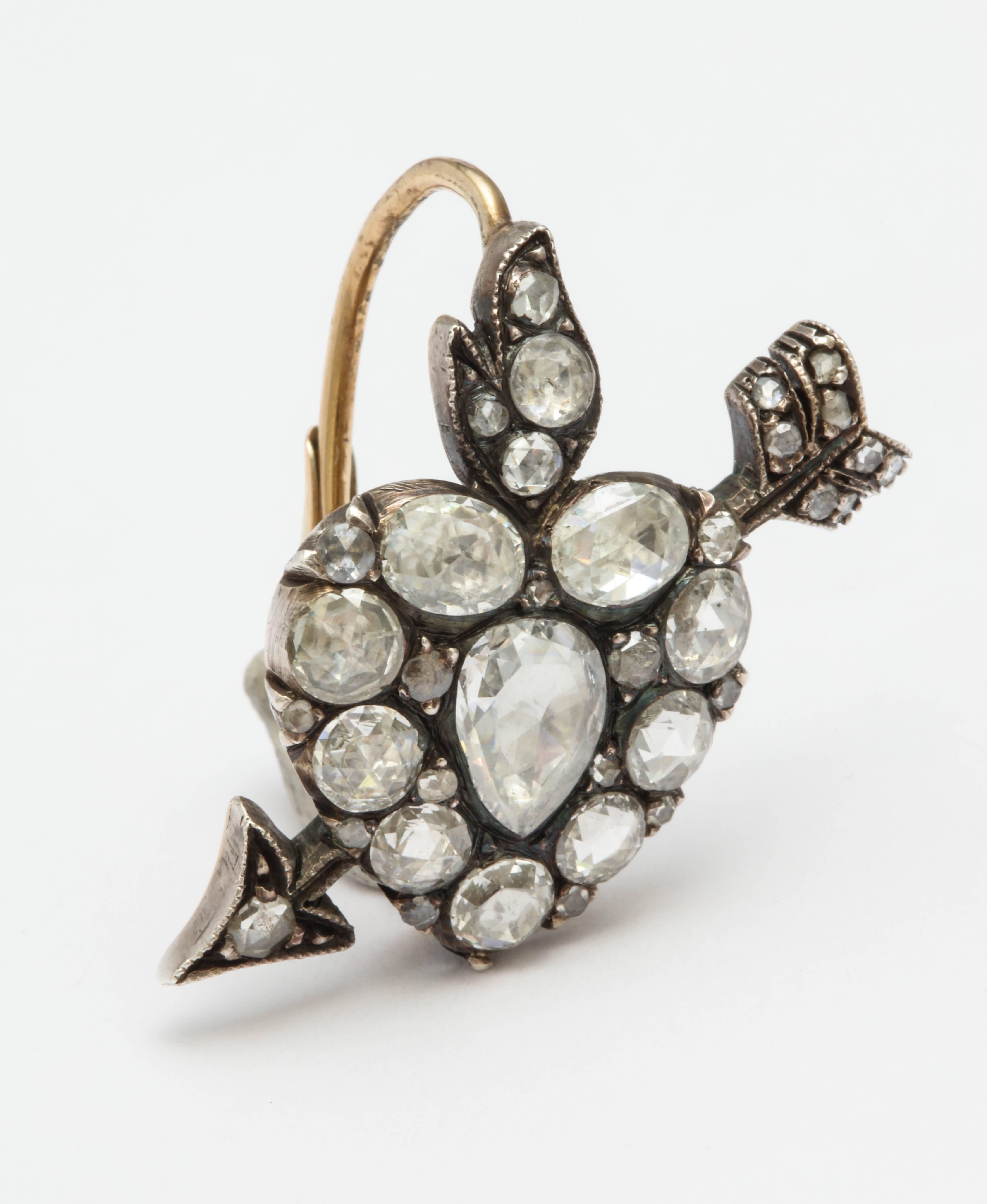 Women's Georgian Rose Diamond Heart Form  Earrings