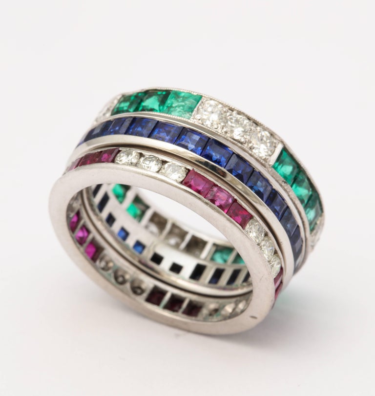 Wedding Bands of Diamonds, Sapphires, Rubies and Emeralds Set in ...