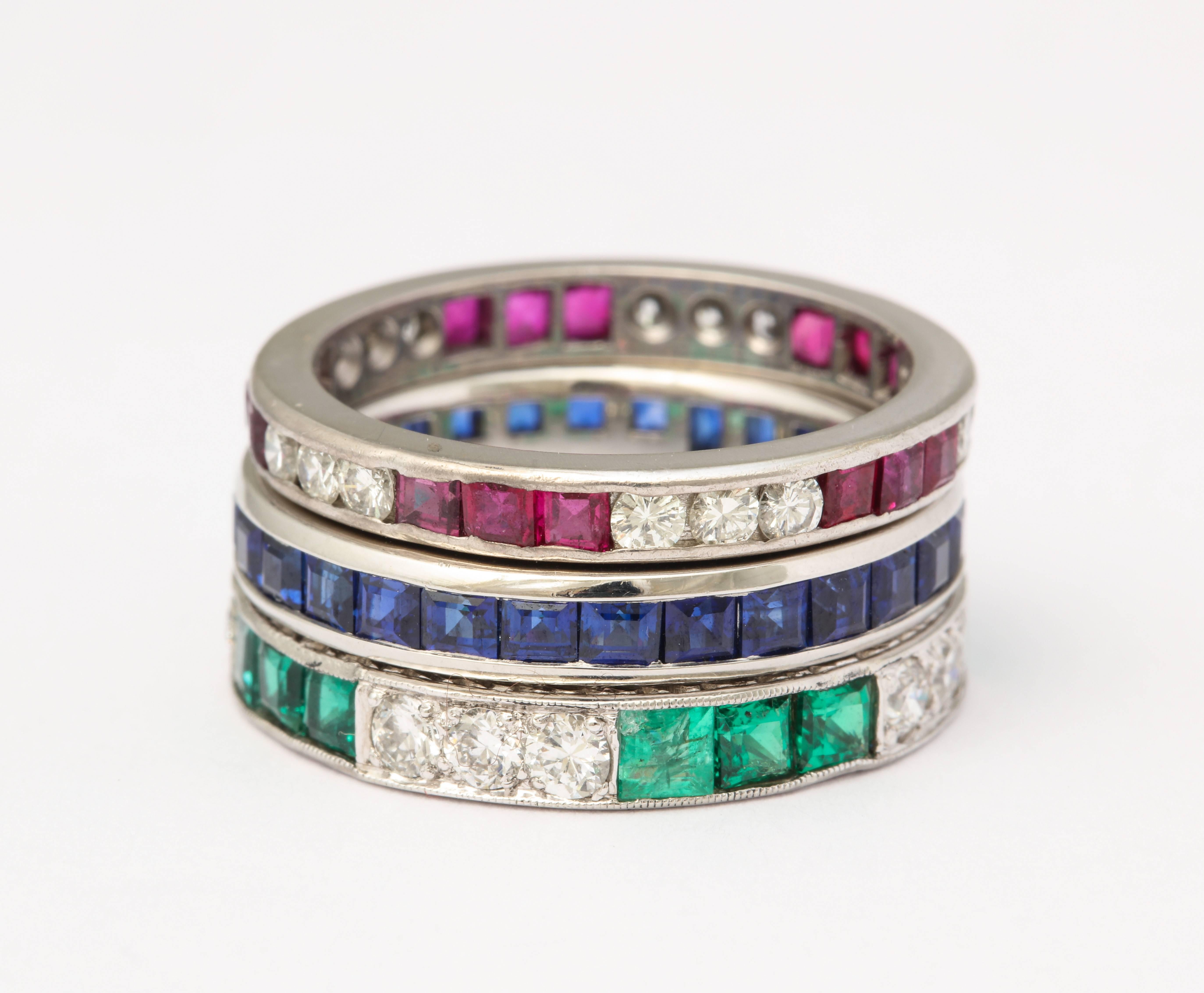 Women's Wedding Bands of Diamonds, Sapphires, Rubies and Emeralds Set in Platinum