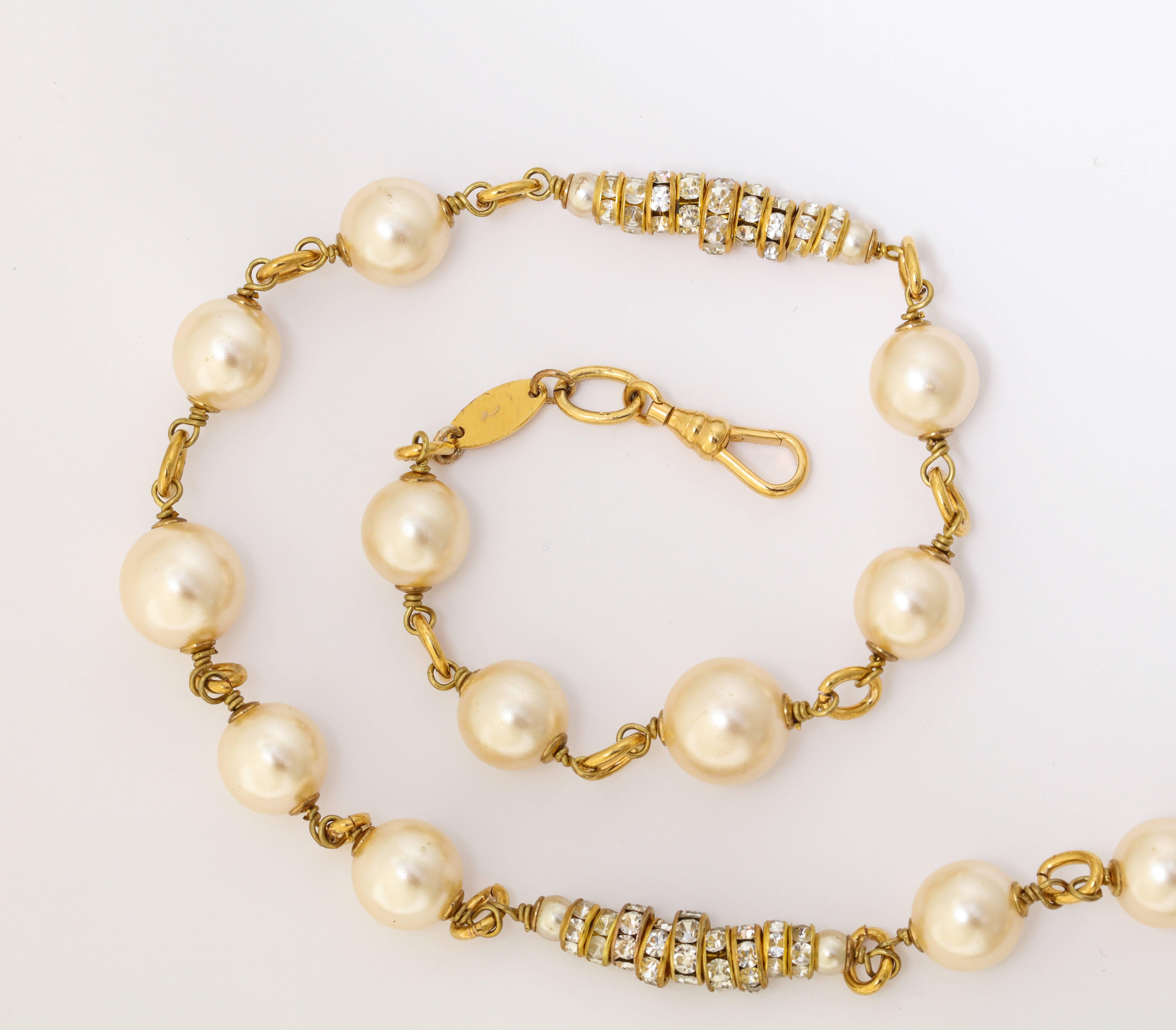 Modern Long Chanel Faux Pearl and Glass Necklace