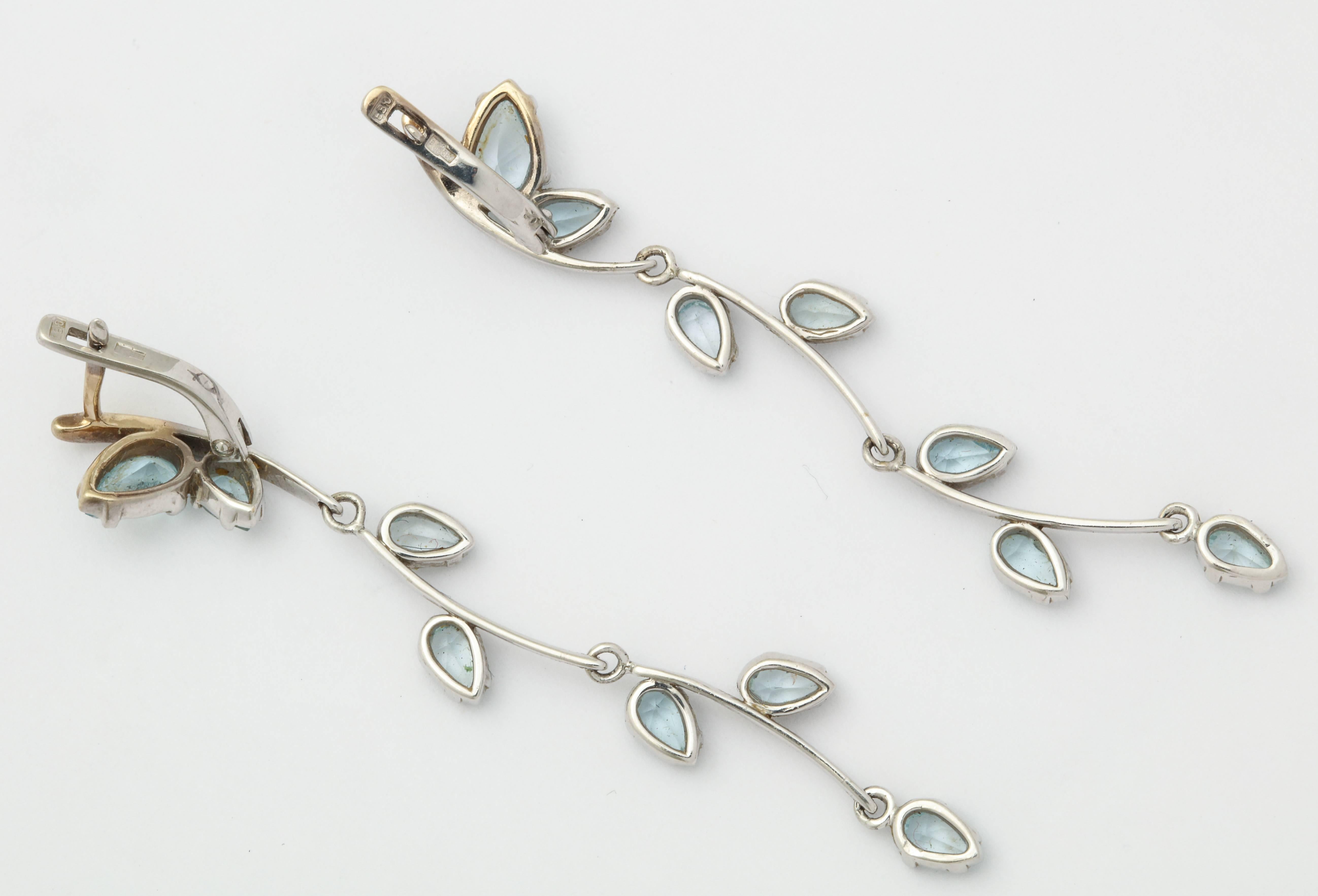 Contemporary Aquamarine and White Gold Drop Earrings.