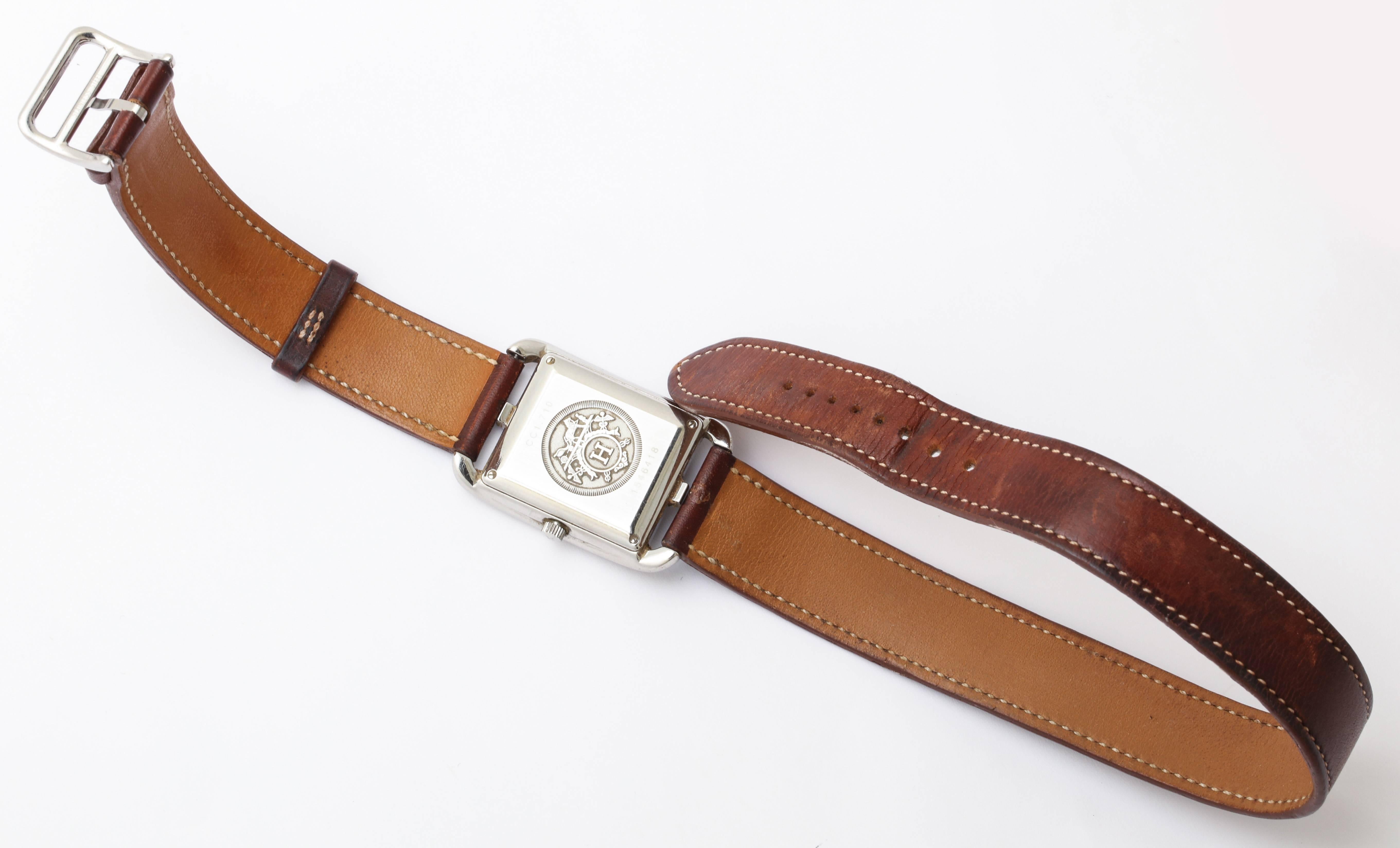Hermes Cape Cod Automatic Brown Double Strap Watch In Good Condition In New York, NY