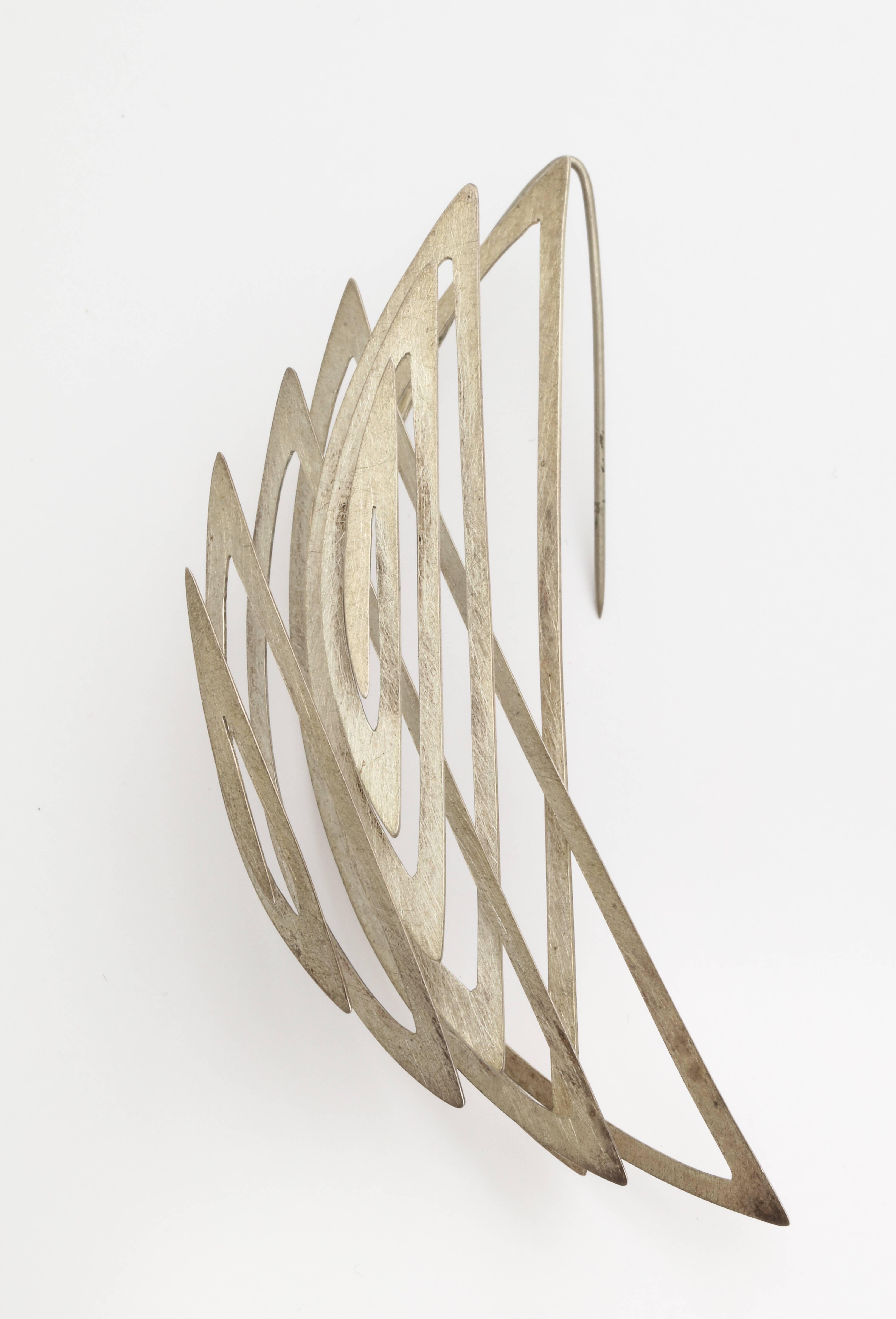 Women's or Men's Reiko Ishiyama Modernist  3D Op Art Sterling Silver Double Spiral Spring Pin 