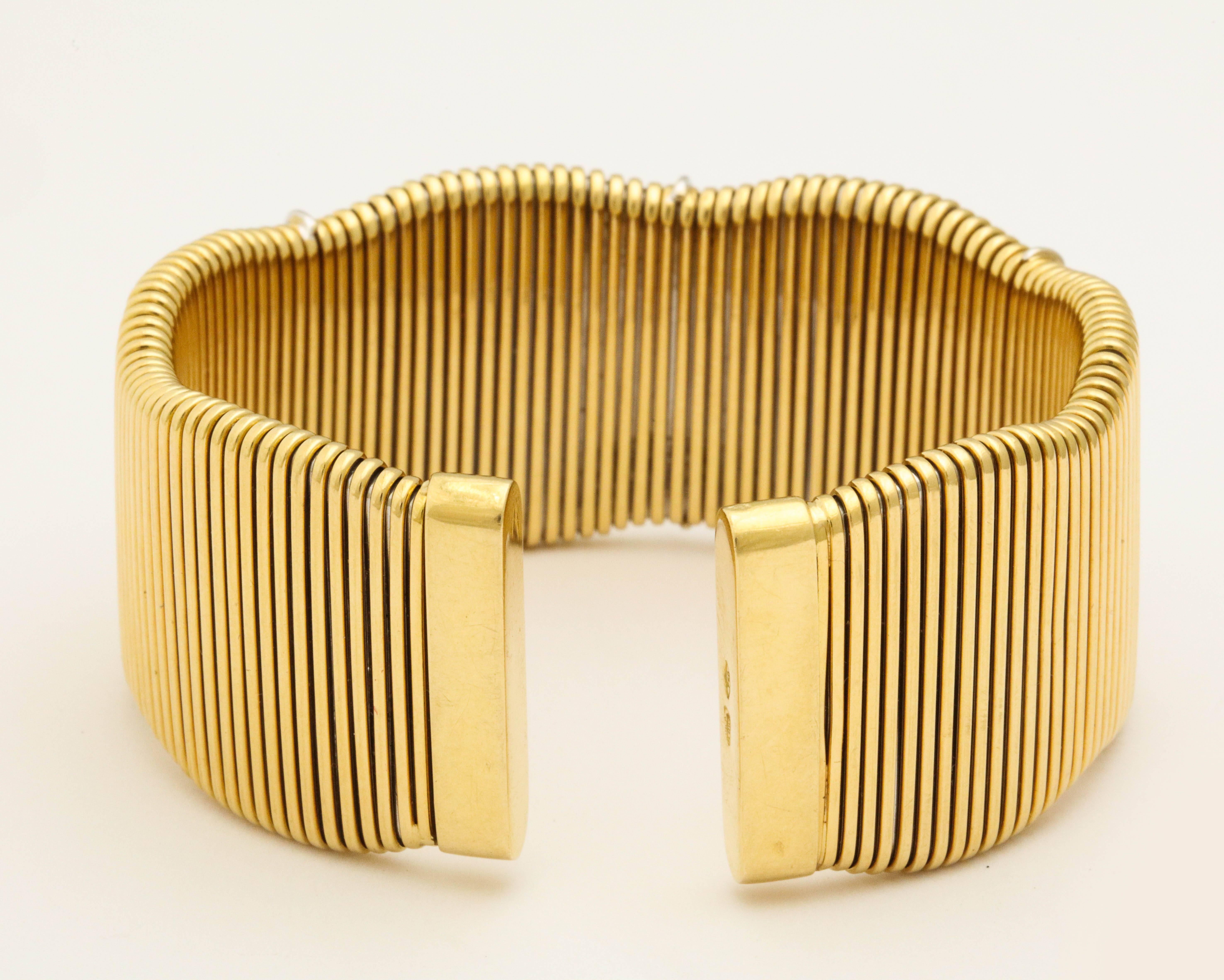 Women's or Men's Modernist Gold with Three Diamond Cameos Set in White Gold Flexible French Cuff