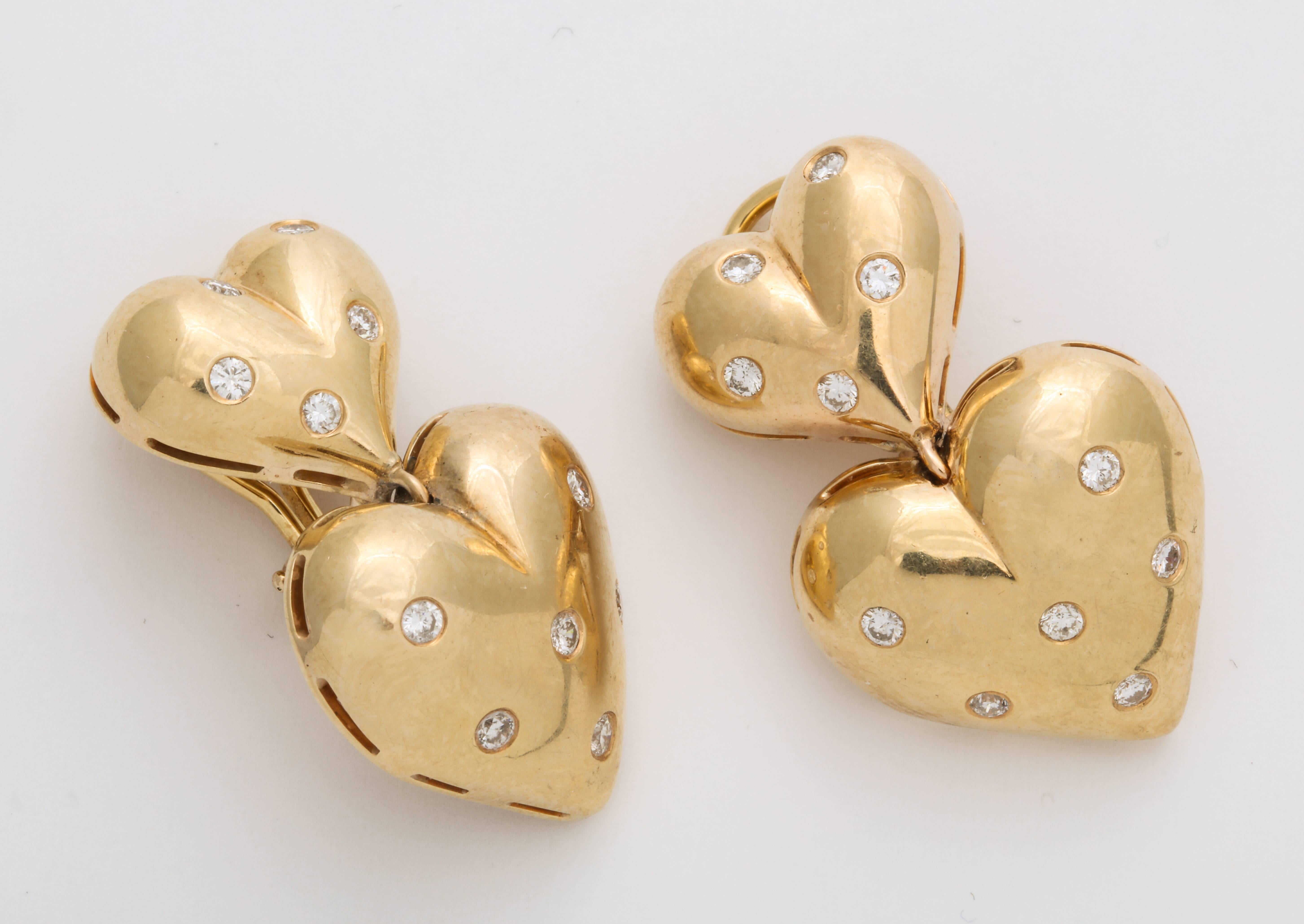 Women's Twin Heart Gold and Diamond Earrings by Michael Gates 