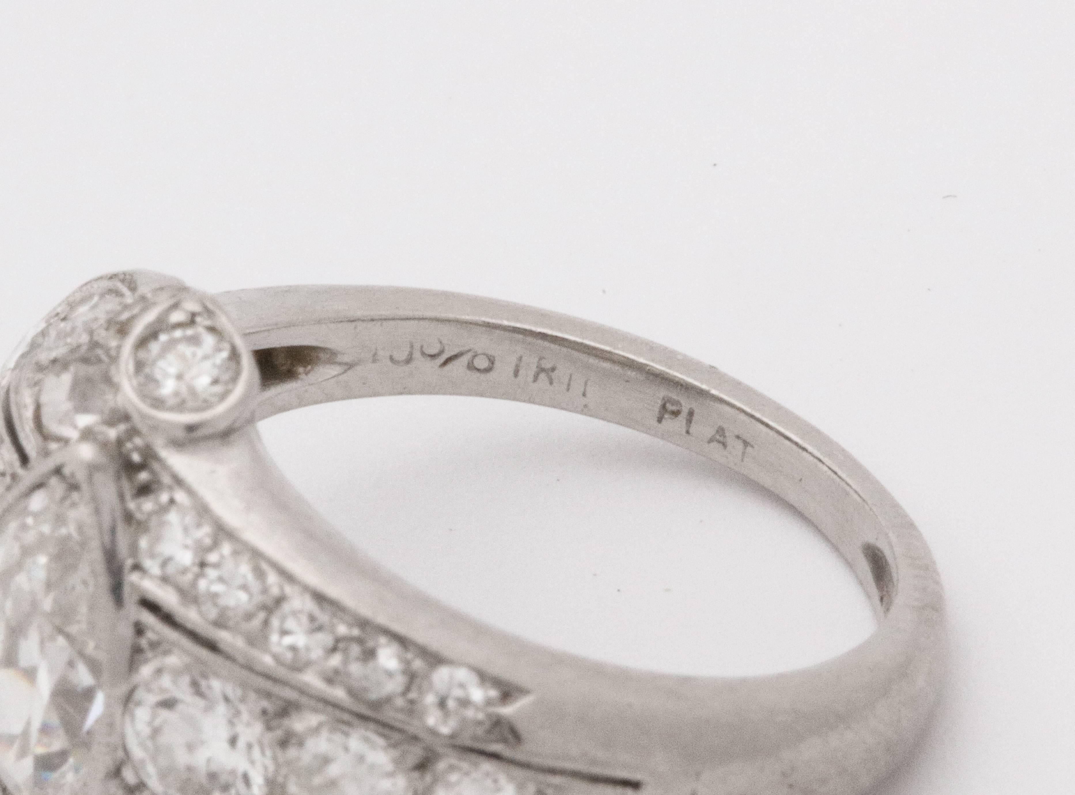 Women's Art Deco Platinum Marquise Diamond Cocktail Ring  For Sale