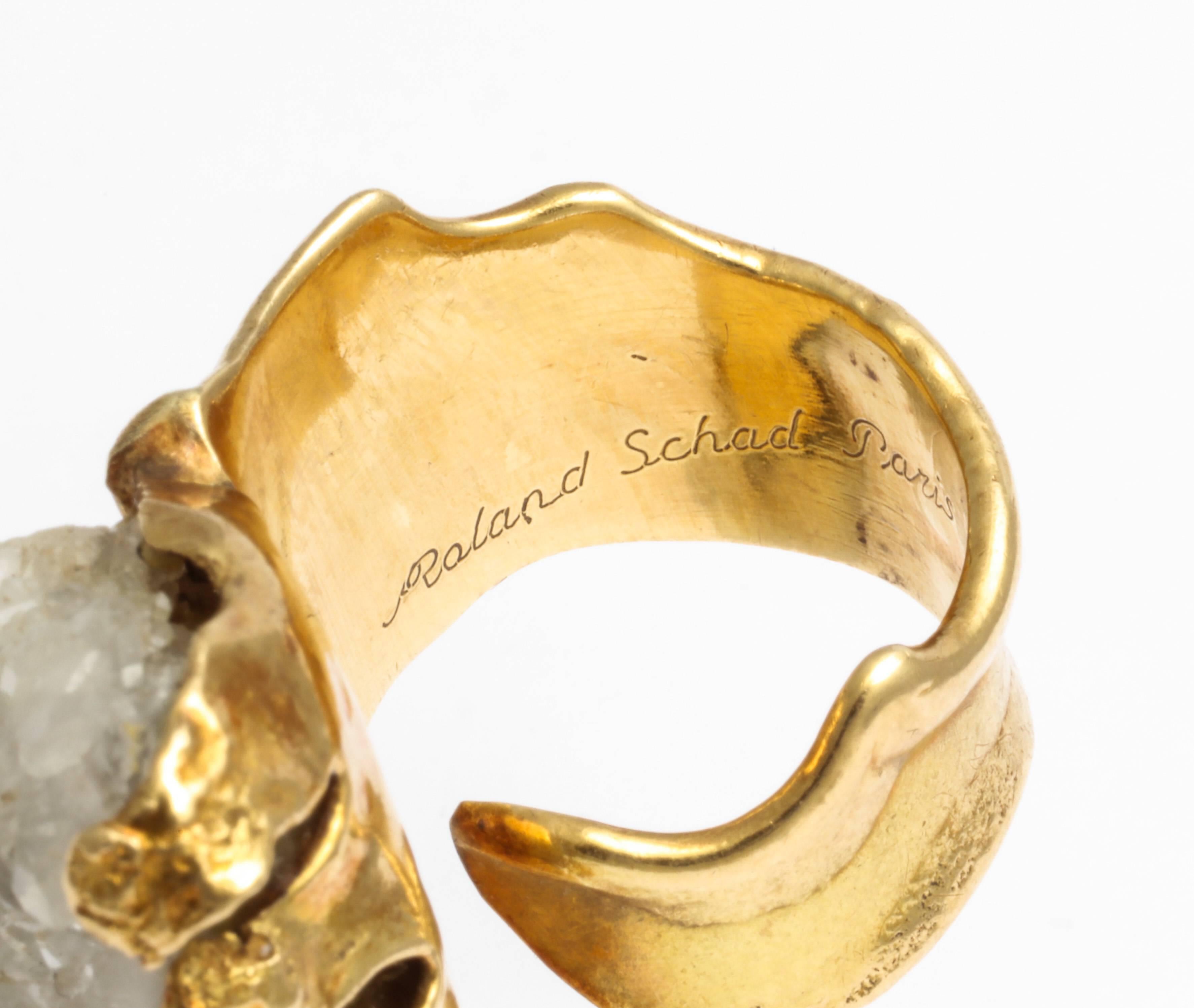 Roland Schad Brutalist Gold and Quartz Ring 1
